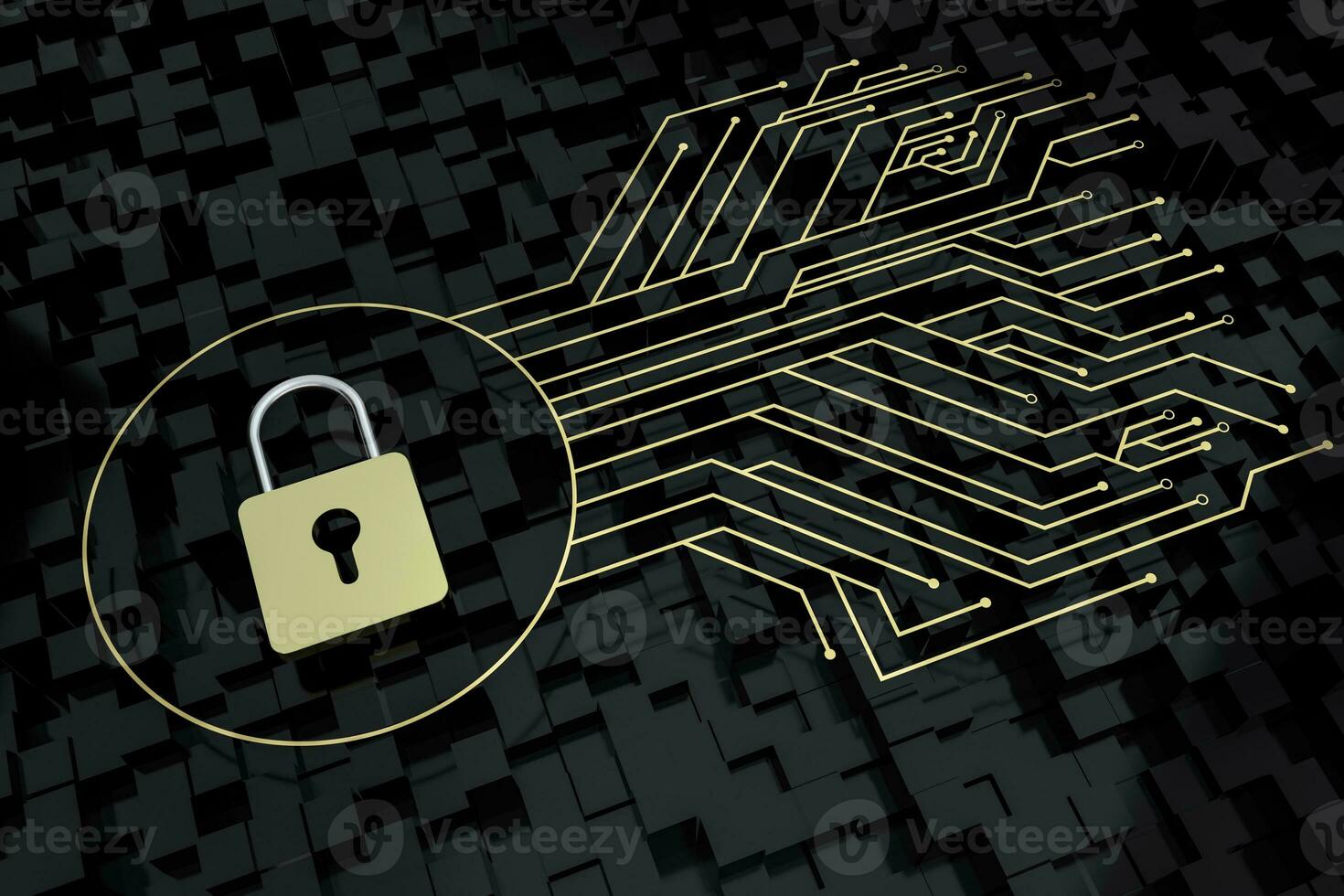 3d rendering, metal lock with digital concept background photo