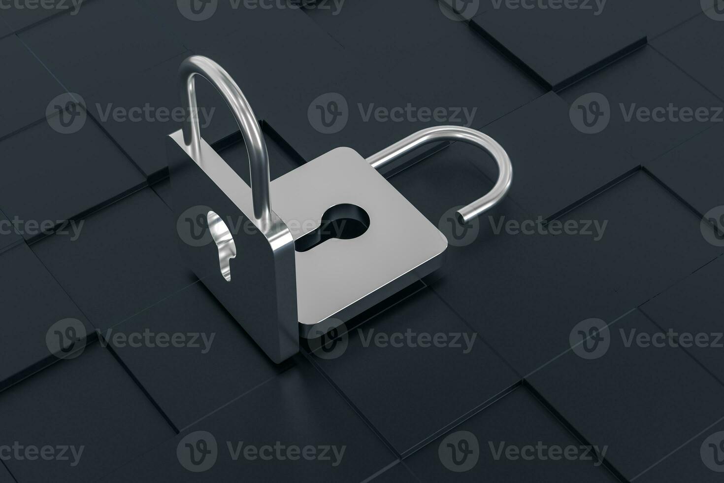 3d rendering, metal lock with digital concept background photo