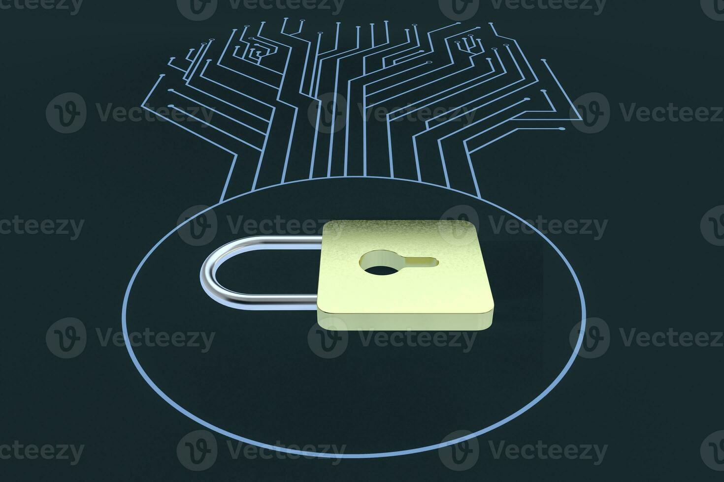 3d rendering, metal lock with digital concept background photo