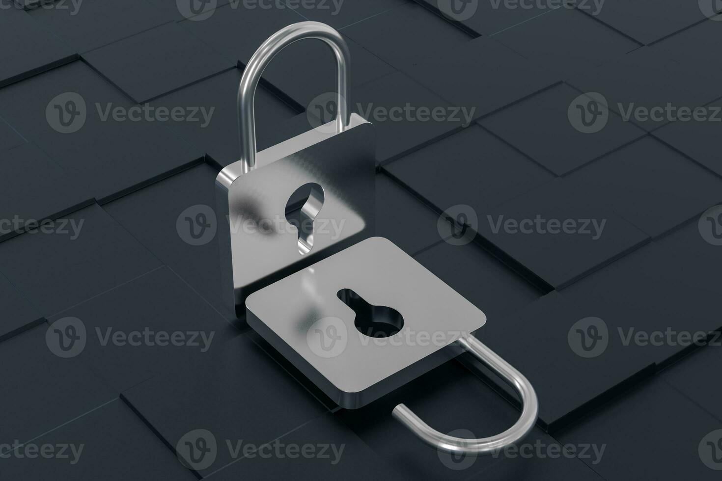 3d rendering, metal lock with digital concept background photo