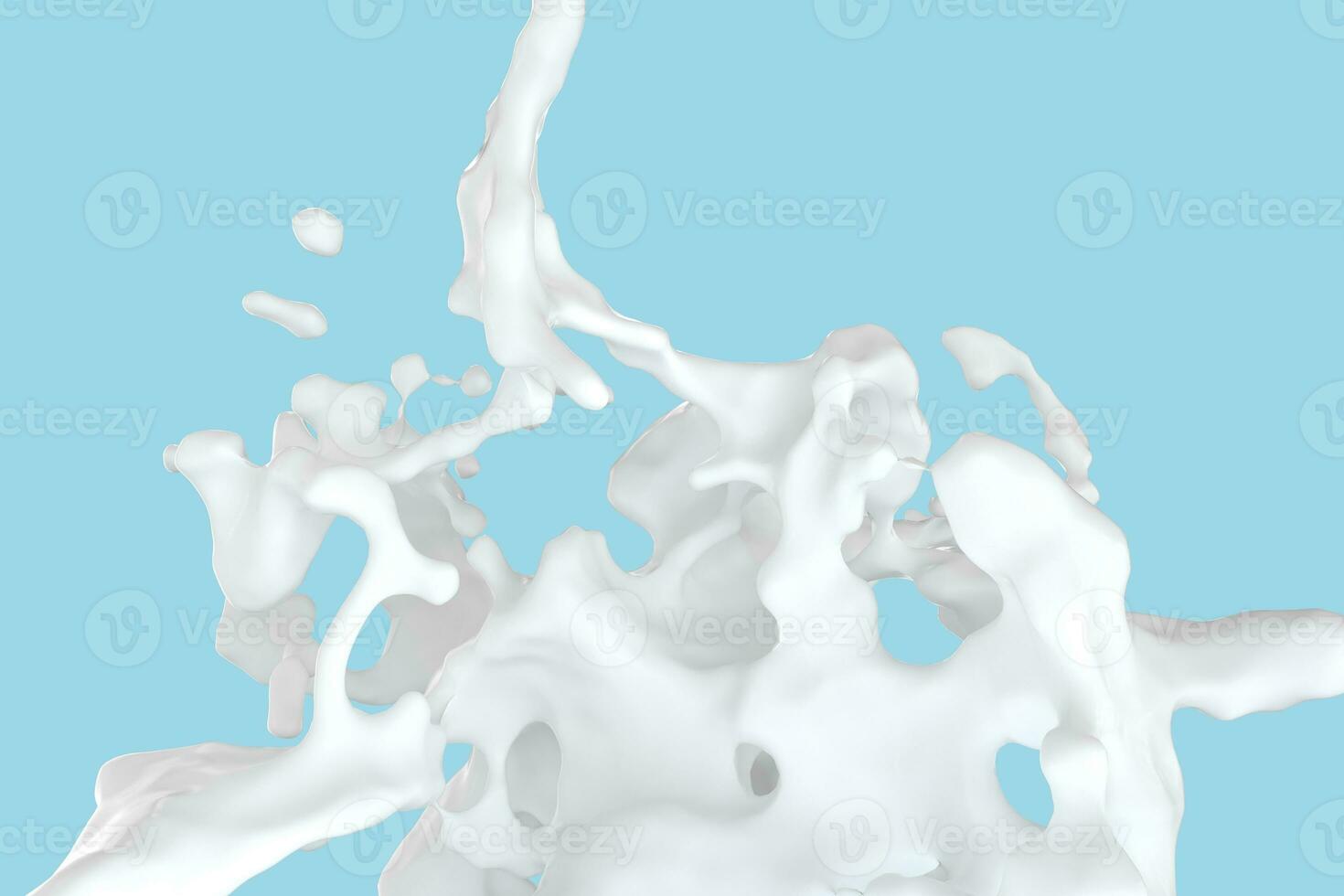 pureza salpicaduras Leche con azul fondo, 3d representación. foto