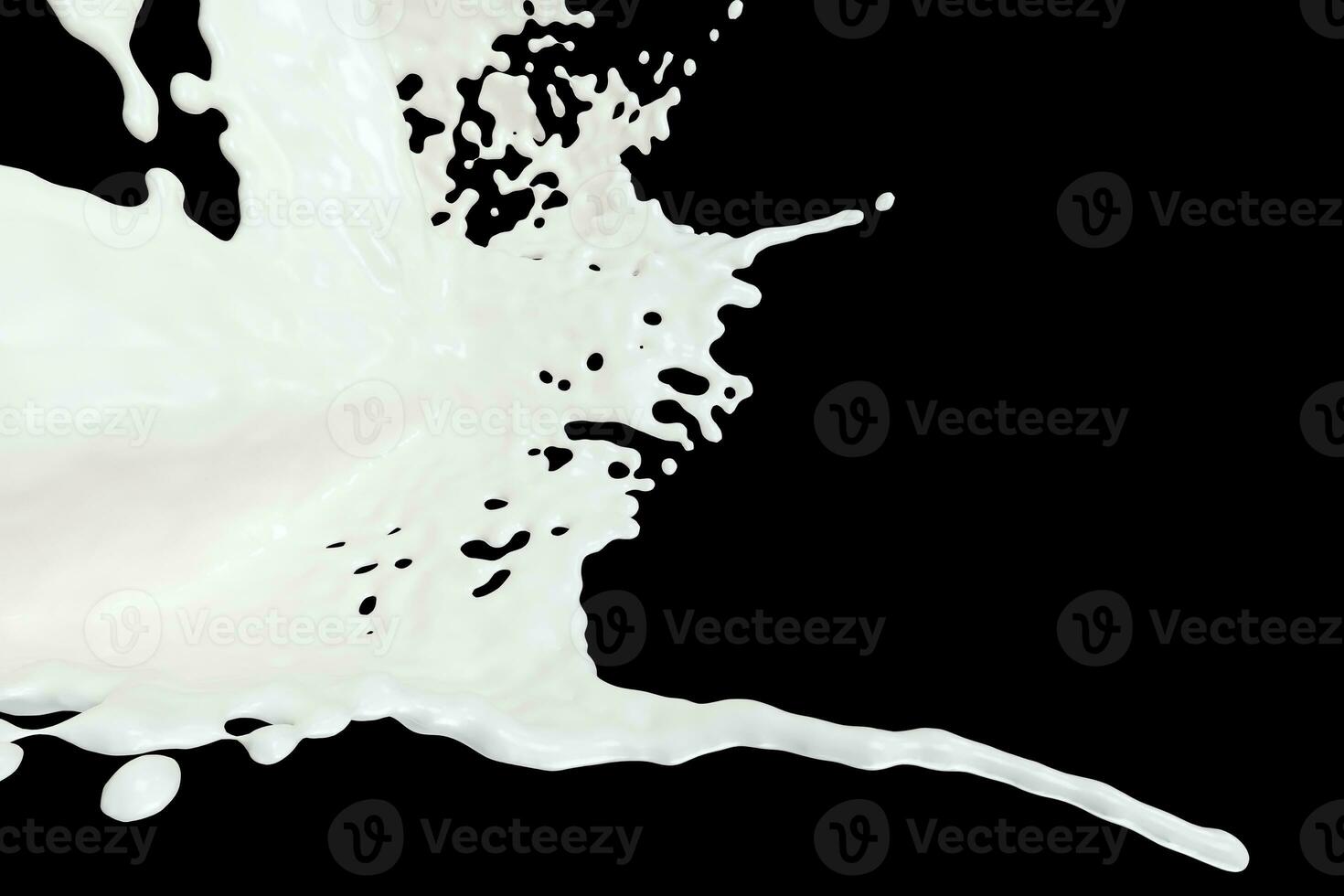 Purity splashing milk with black background, 3d rendering. photo