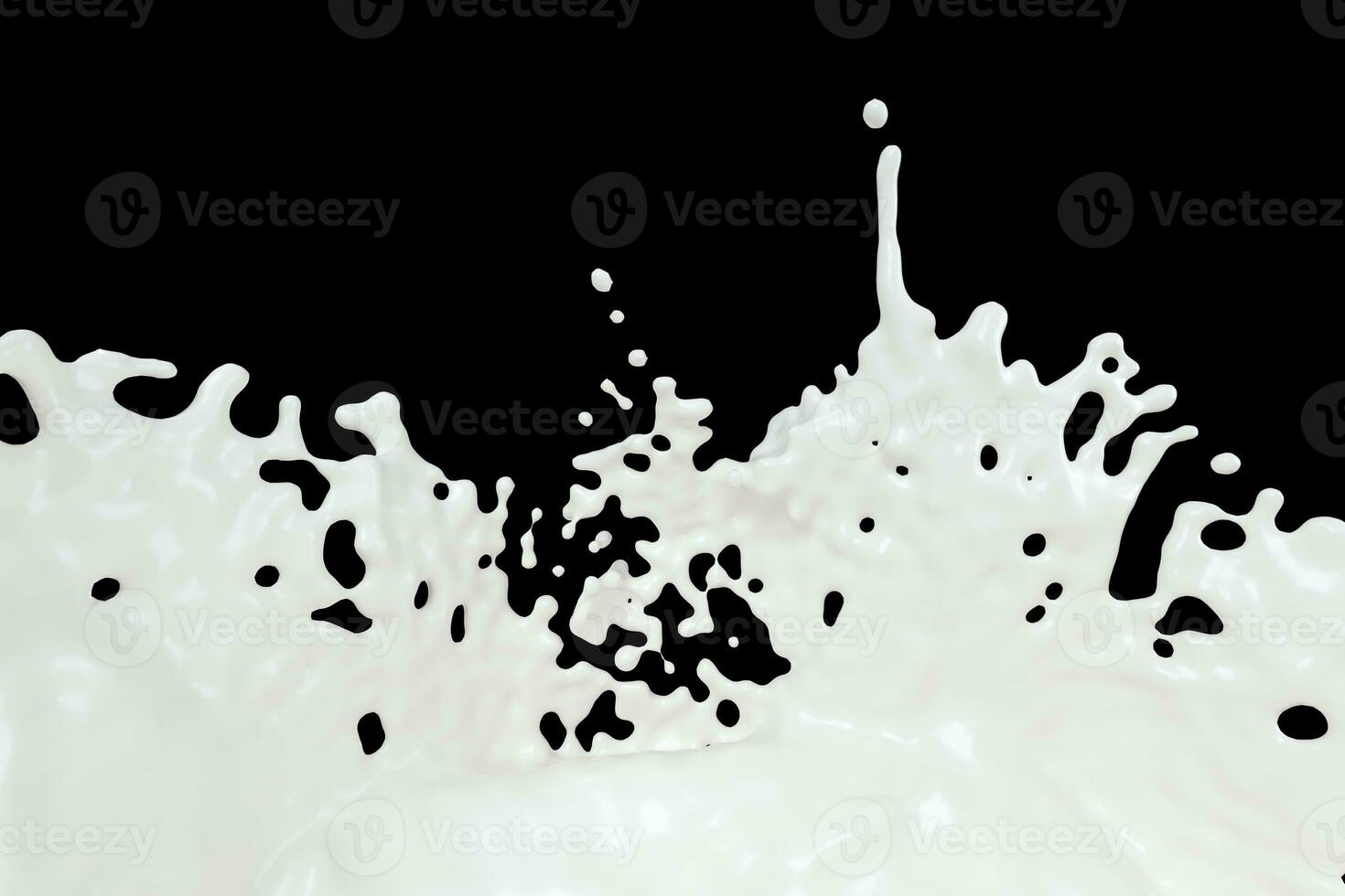 pureza salpicaduras Leche con negro fondo, 3d representación. foto