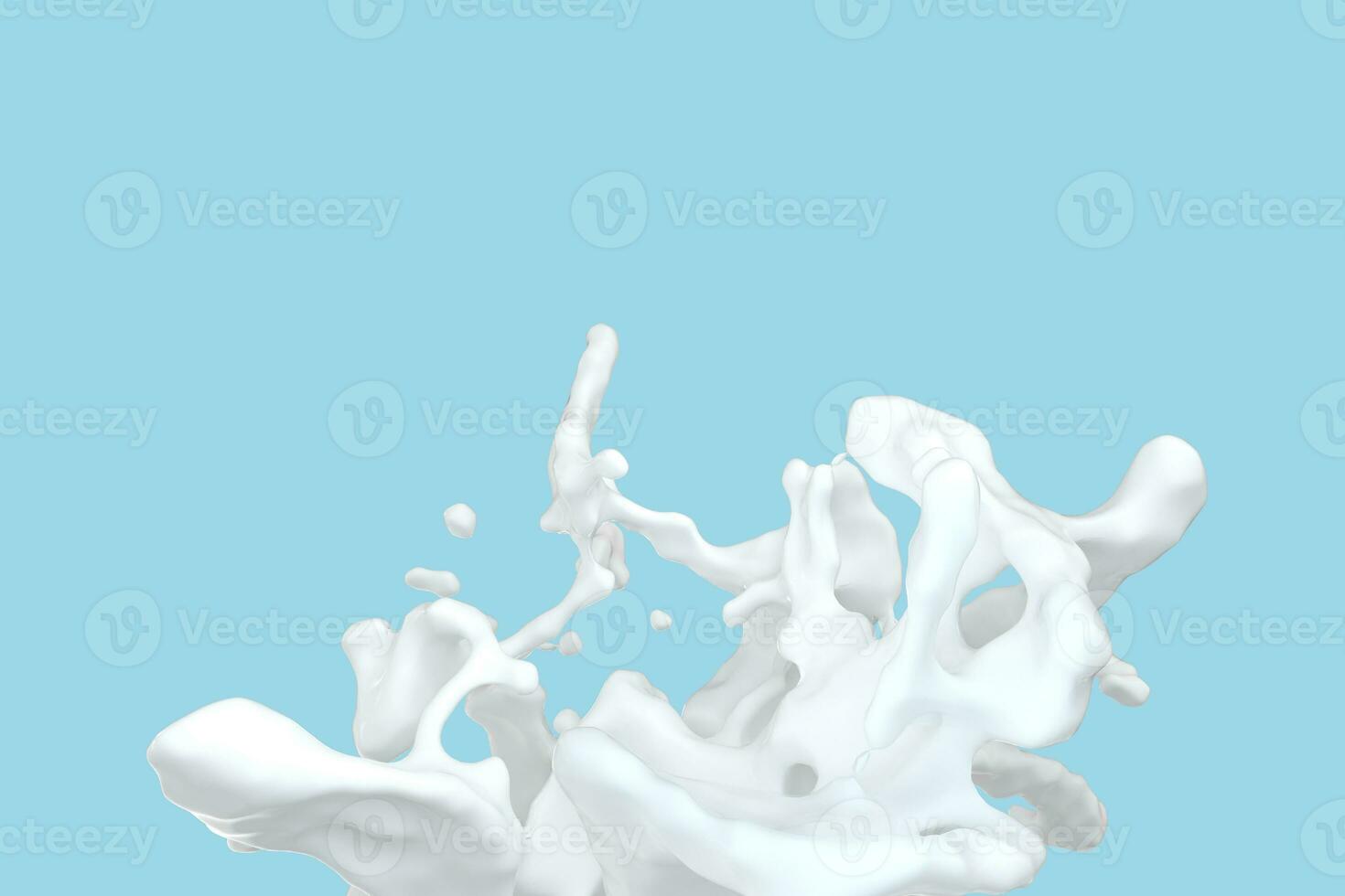 Purity splashing milk with blue background, 3d rendering. photo