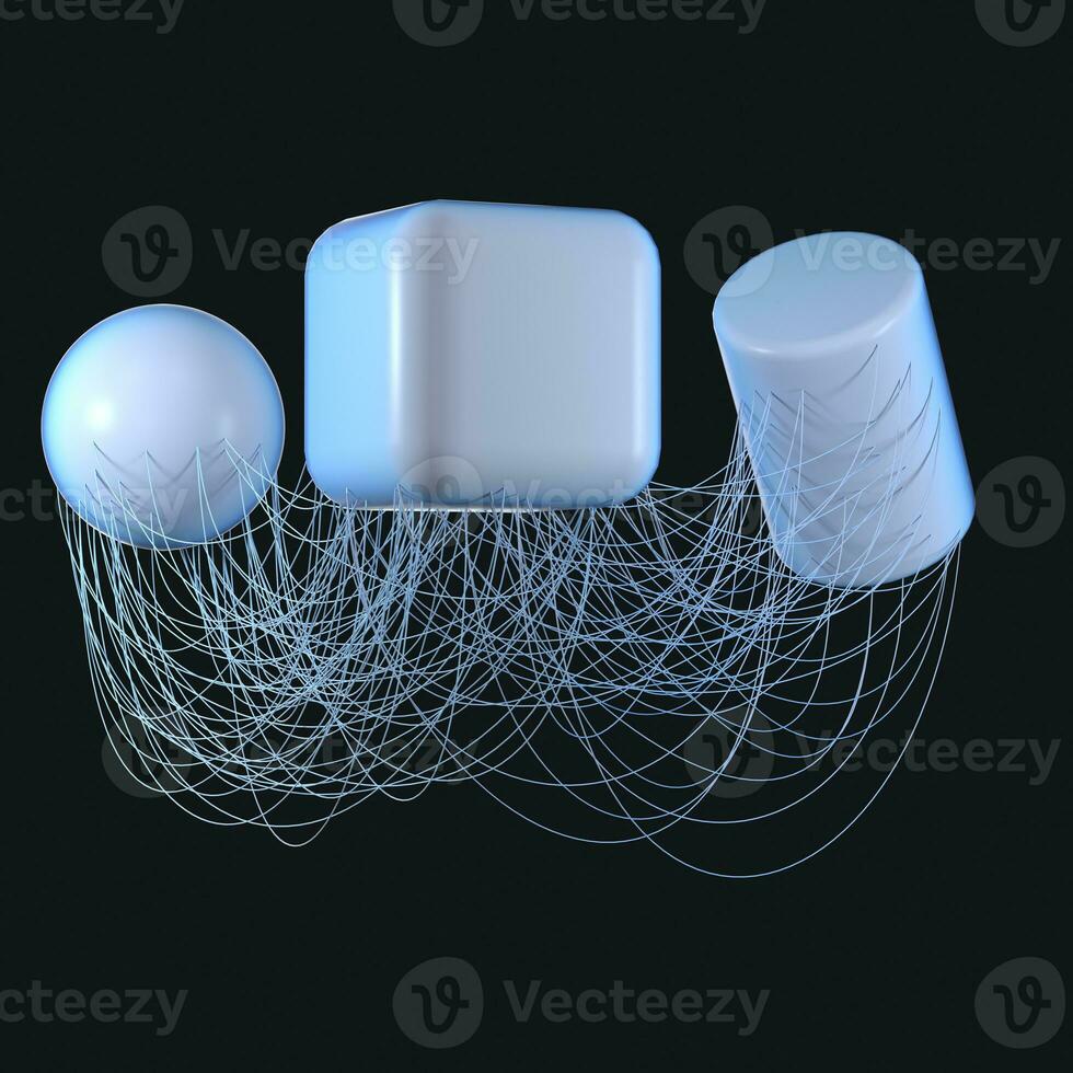 Connection lines with creative geometries, 3d rendering. photo