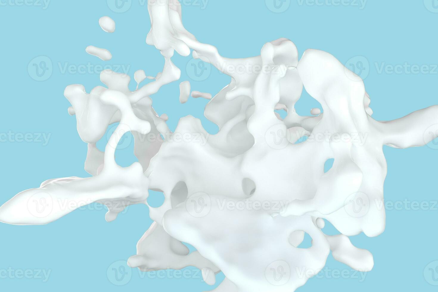 Purity splashing milk with blue background, 3d rendering. photo