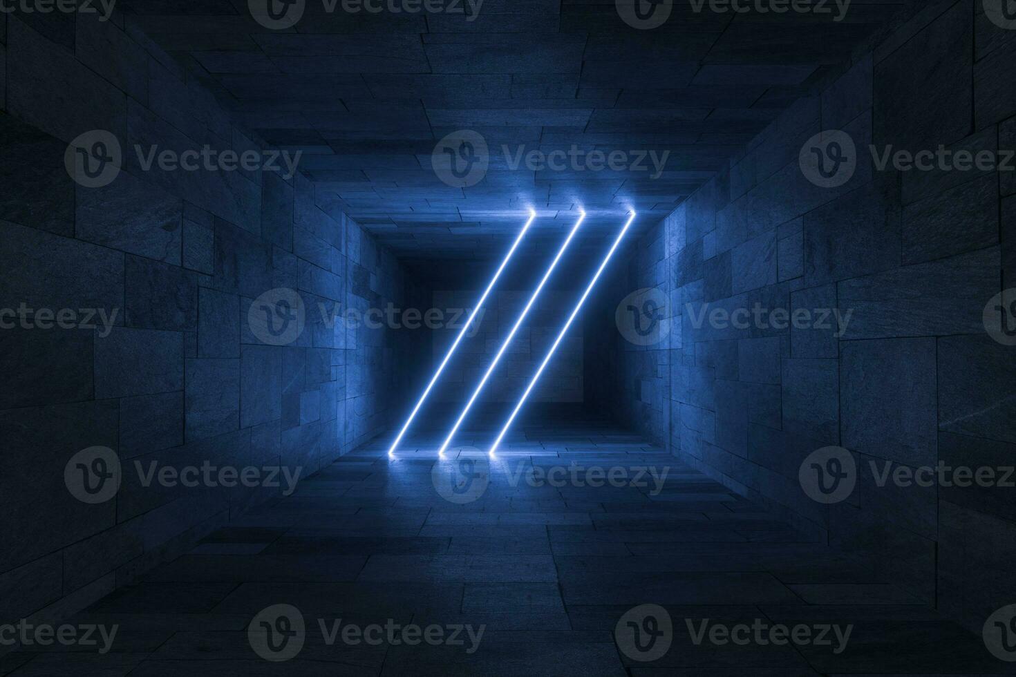 3d rendering, glowing magic lines in anbanoned room, dark background photo