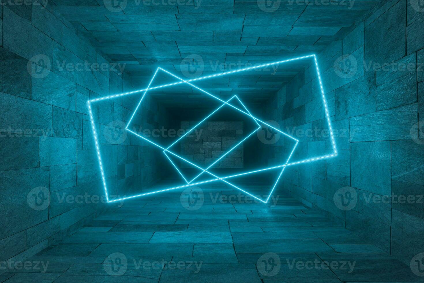 3d rendering, glowing magic lines in anbanoned room, dark background photo