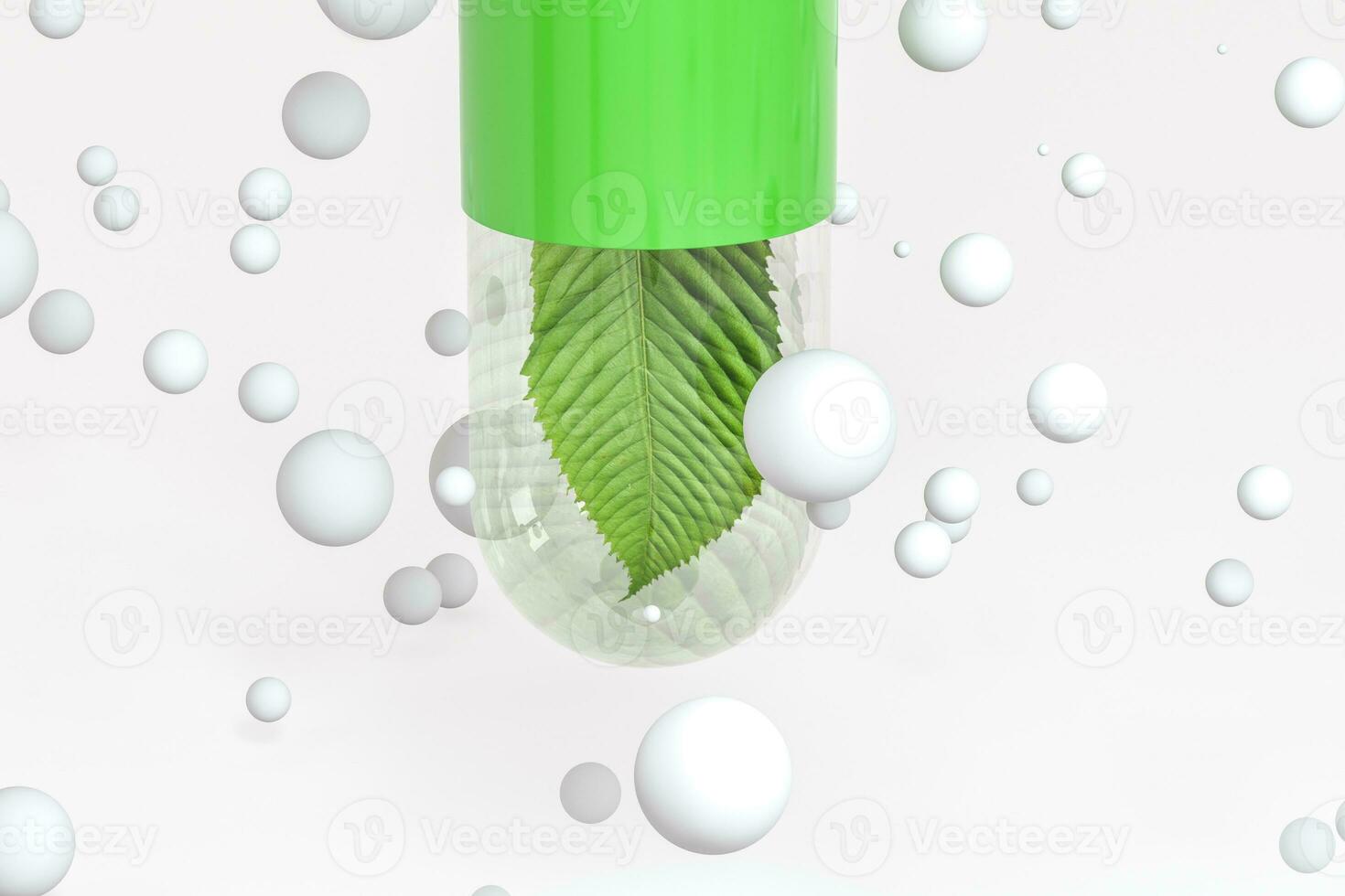 3d rendering, green capsule with leaf in it photo