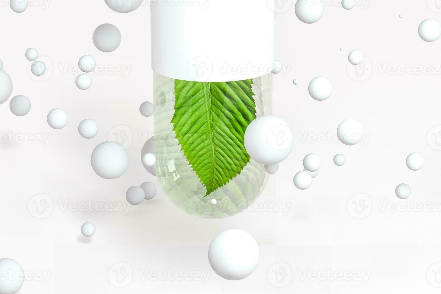 3d rendering, green capsule with leaf in it photo