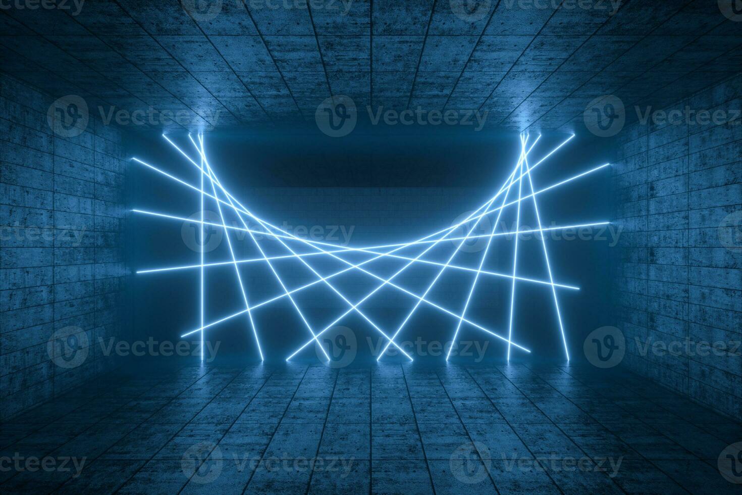 3d rendering, glowing magic lines in anbanoned room, dark background photo