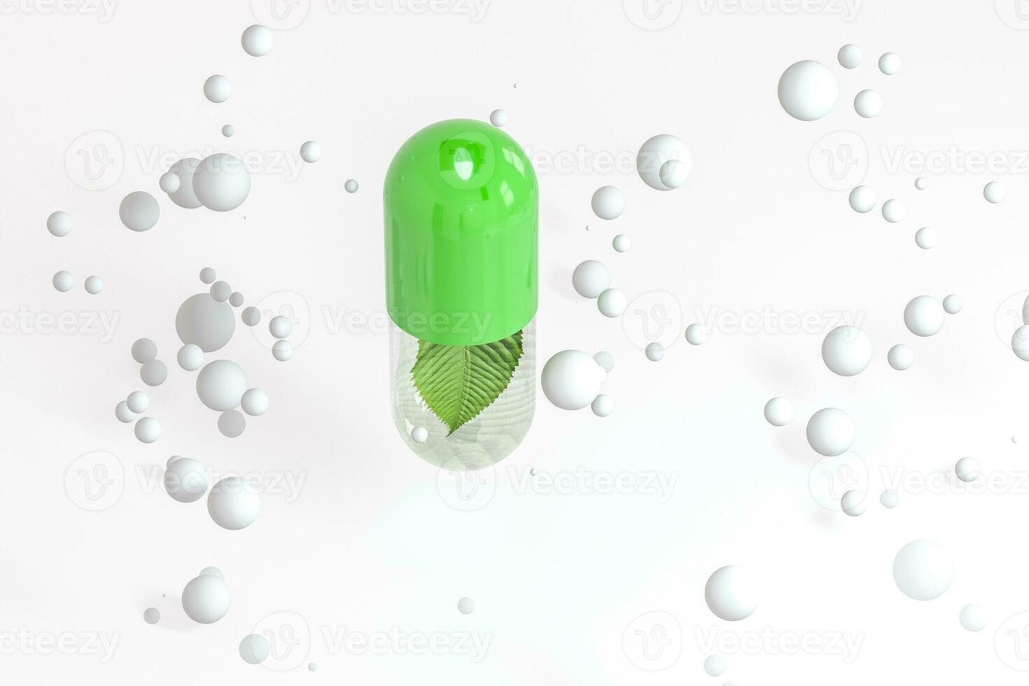 3d rendering, green capsule with leaf in it photo