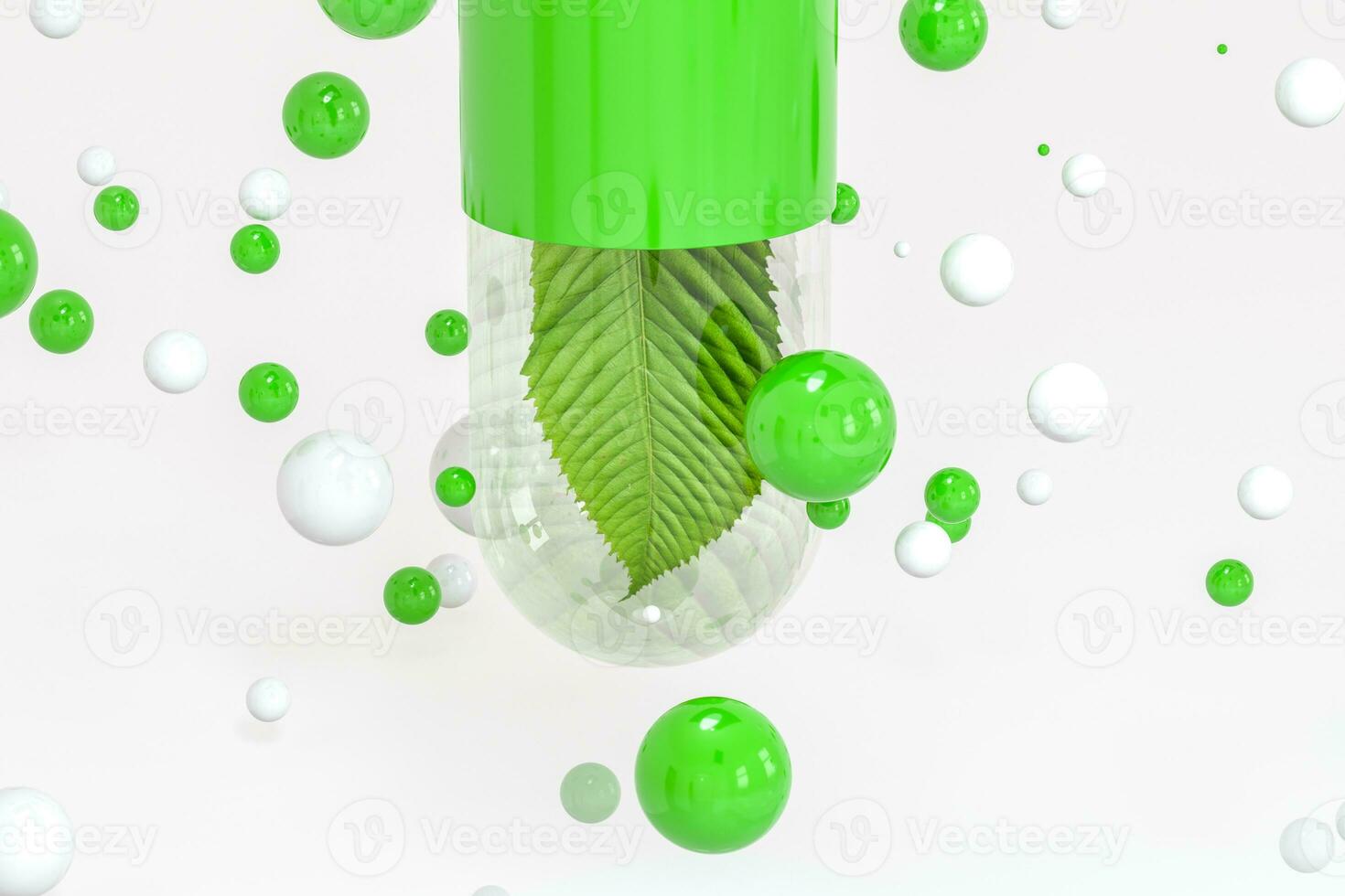 3d rendering, green capsule with leaf in it photo