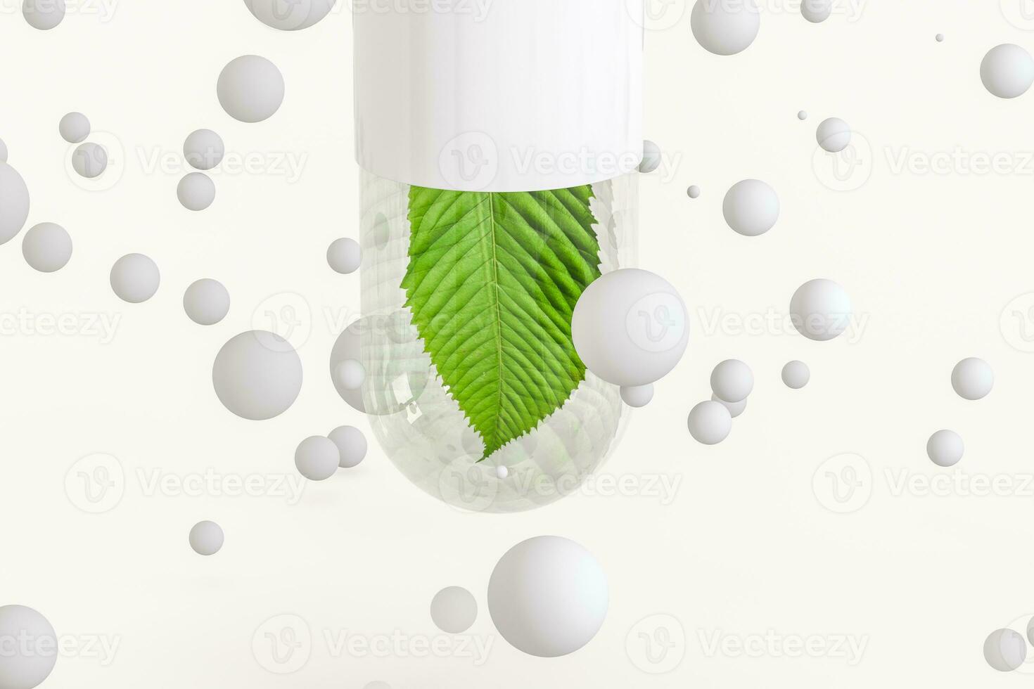 3d rendering, green capsule with leaf in it photo