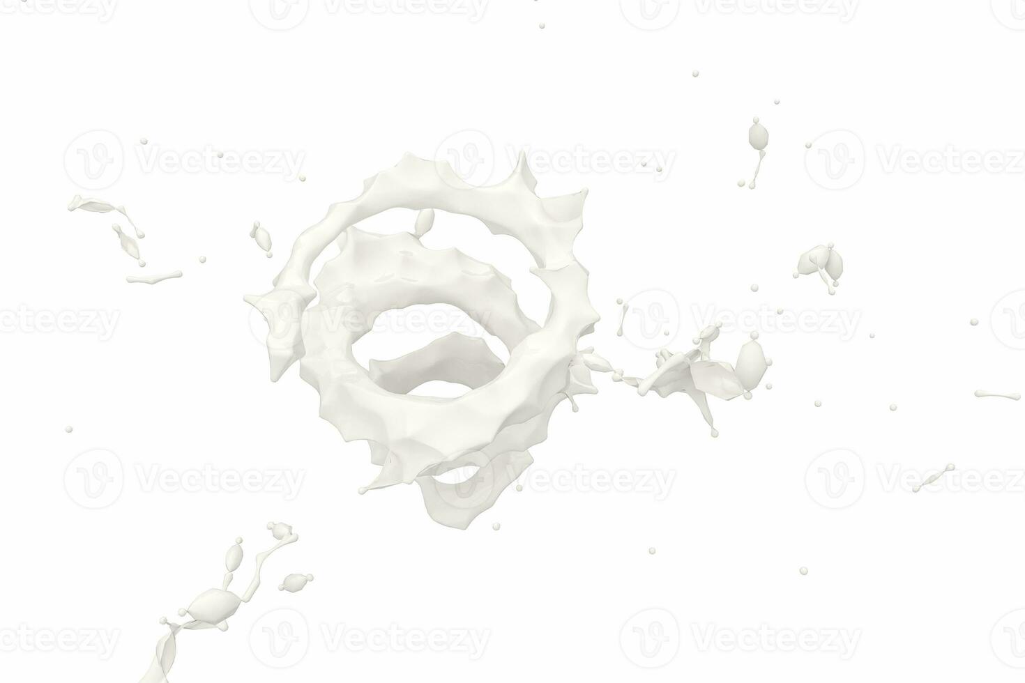 Purity splashing milk with creative shapes, 3d rendering. photo
