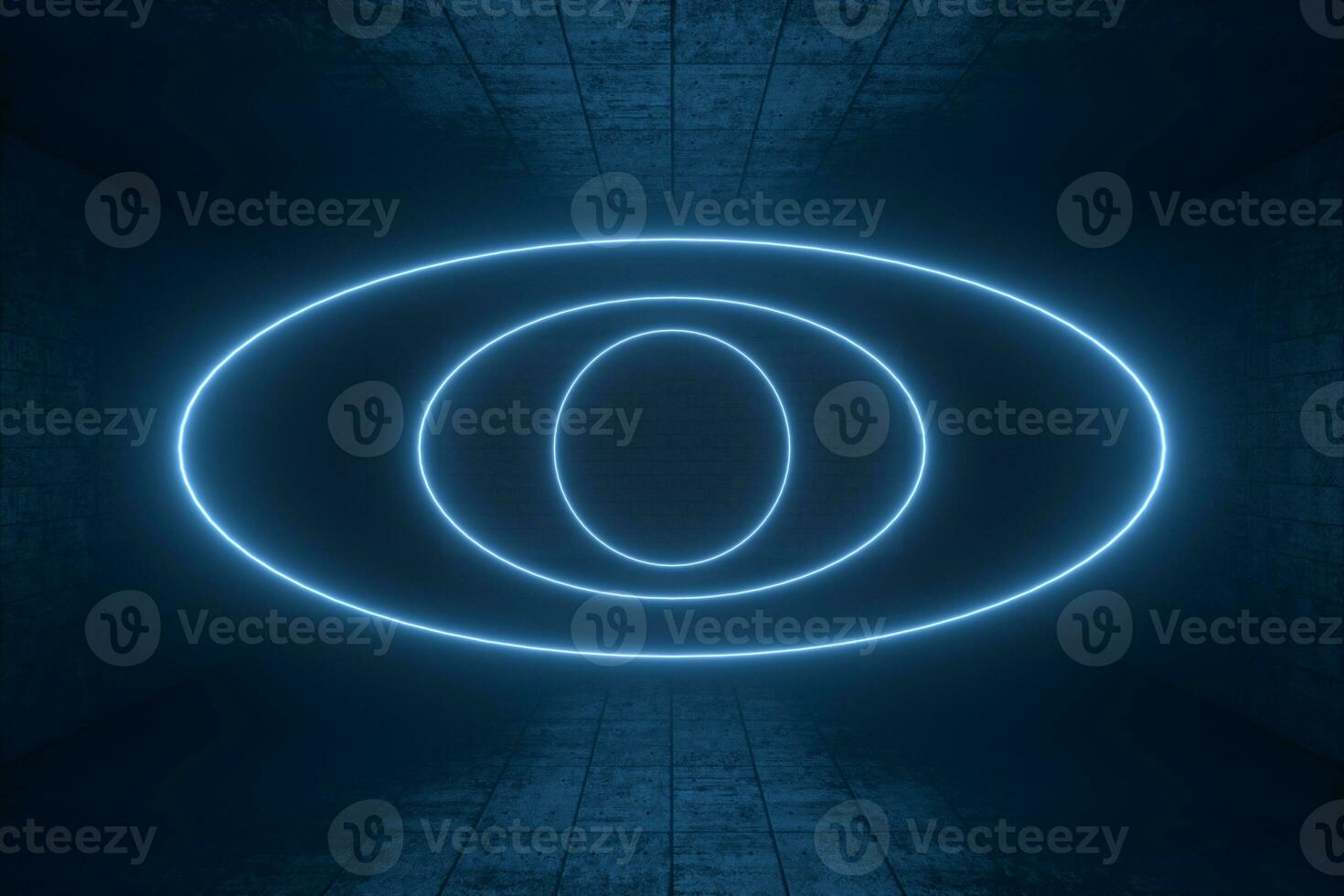 3d rendering, glowing magic lines in anbanoned room, dark background photo