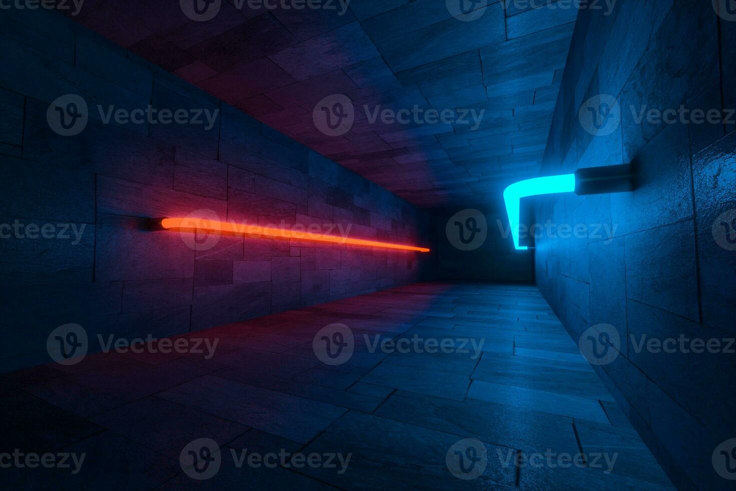 3d rendering, glowing magic lines in anbanoned room, dark background photo