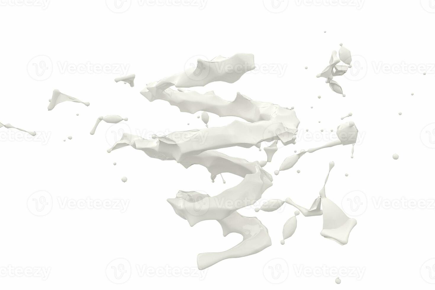 Purity splashing milk with creative shapes, 3d rendering. photo