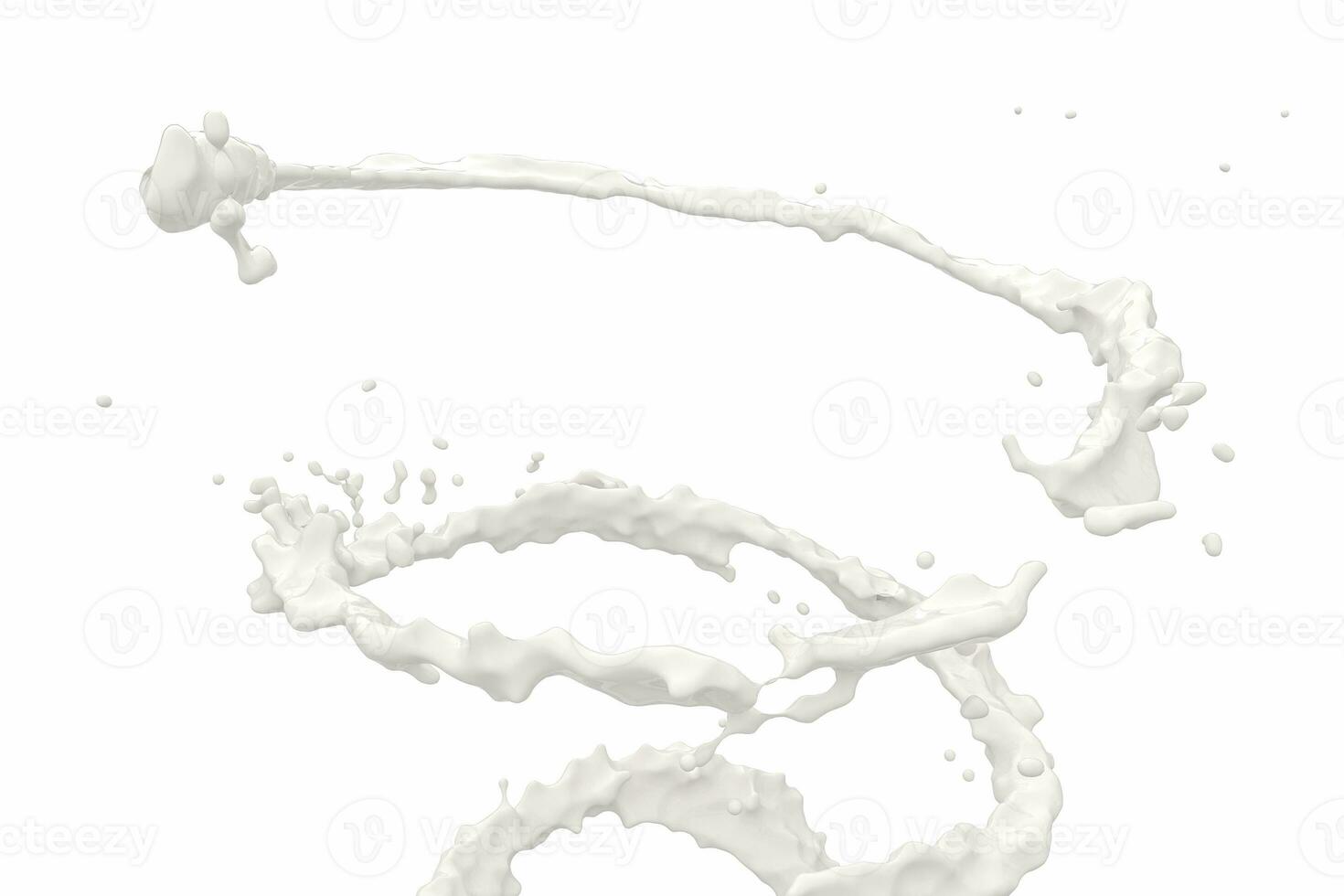 Purity splashing milk with creative shapes, 3d rendering. photo