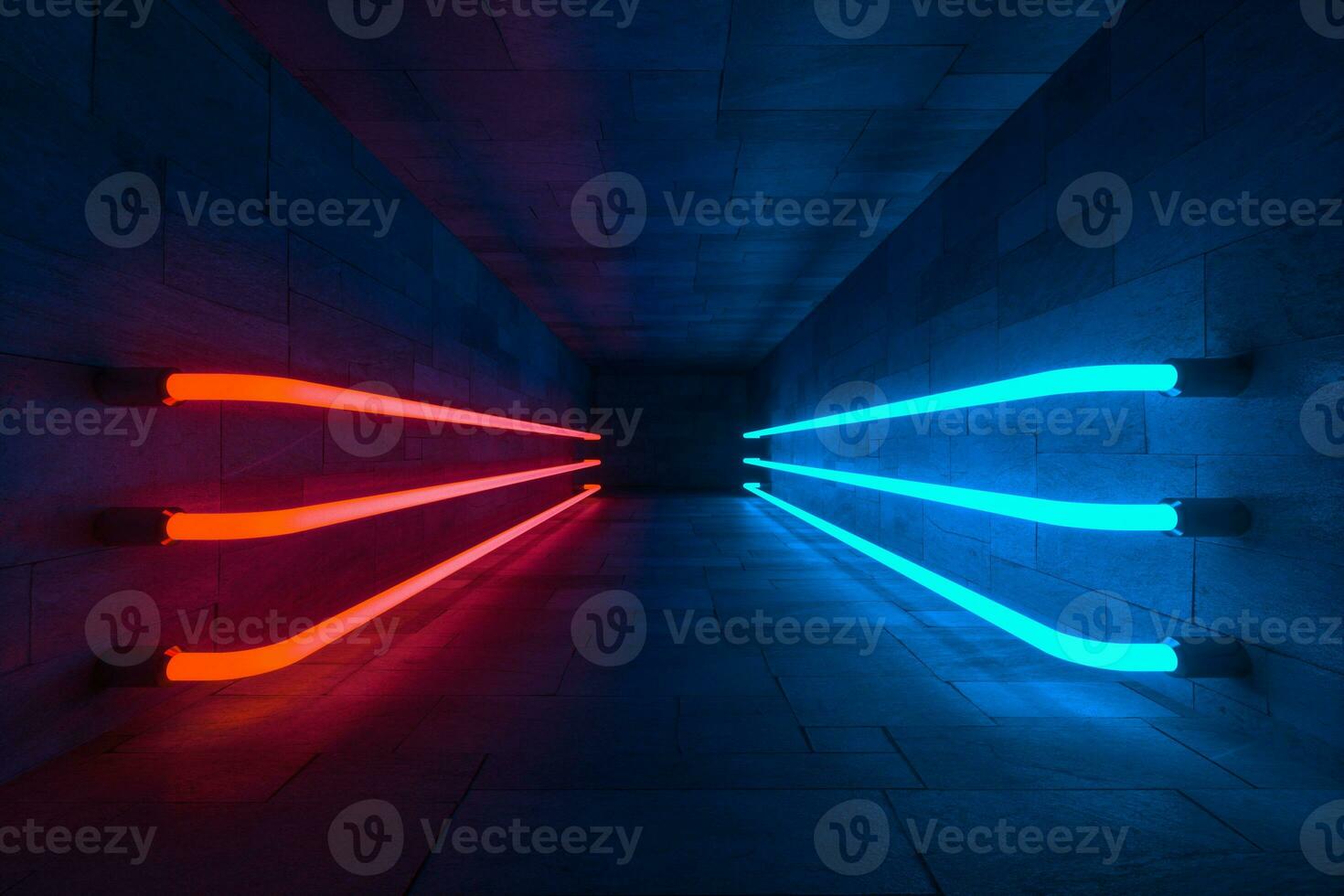 3d rendering, glowing magic lines in anbanoned room, dark background photo