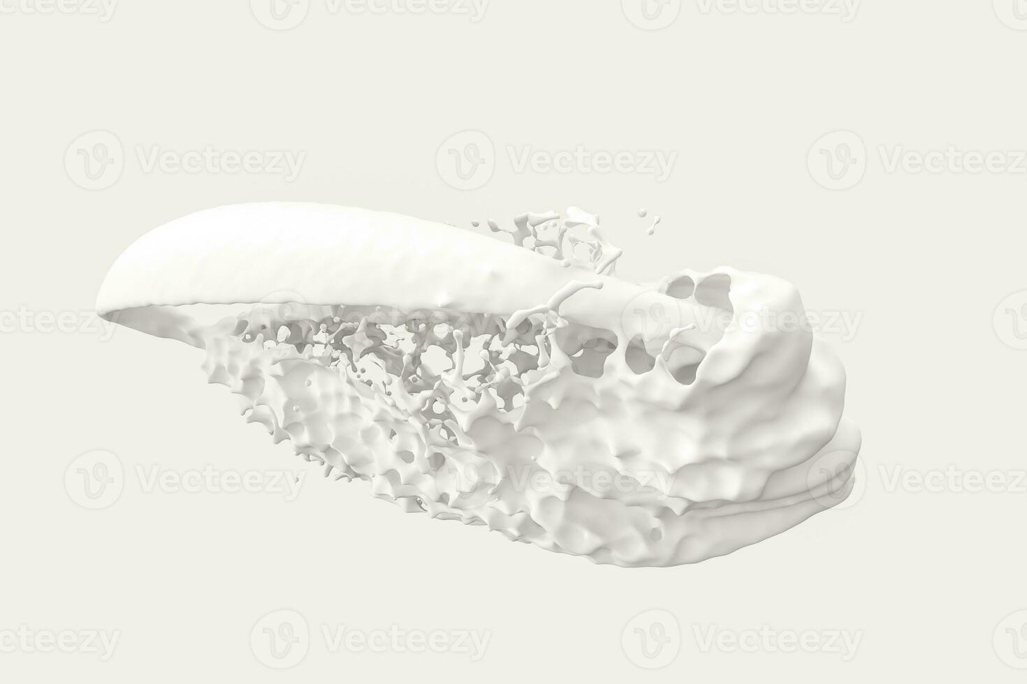 Purity splashing milk with creative shapes, 3d rendering. photo