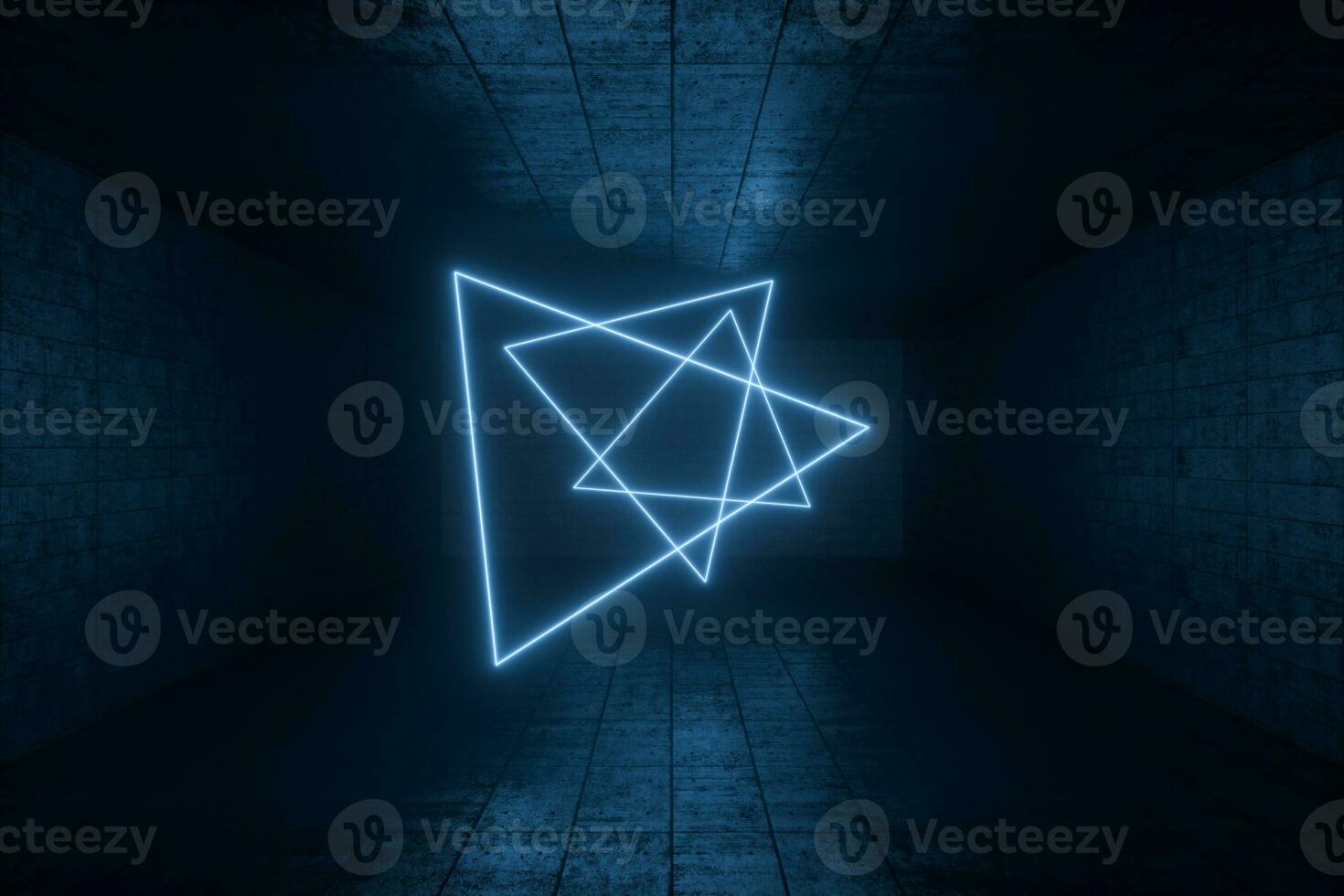 3d rendering, glowing magic lines in anbanoned room, dark background photo