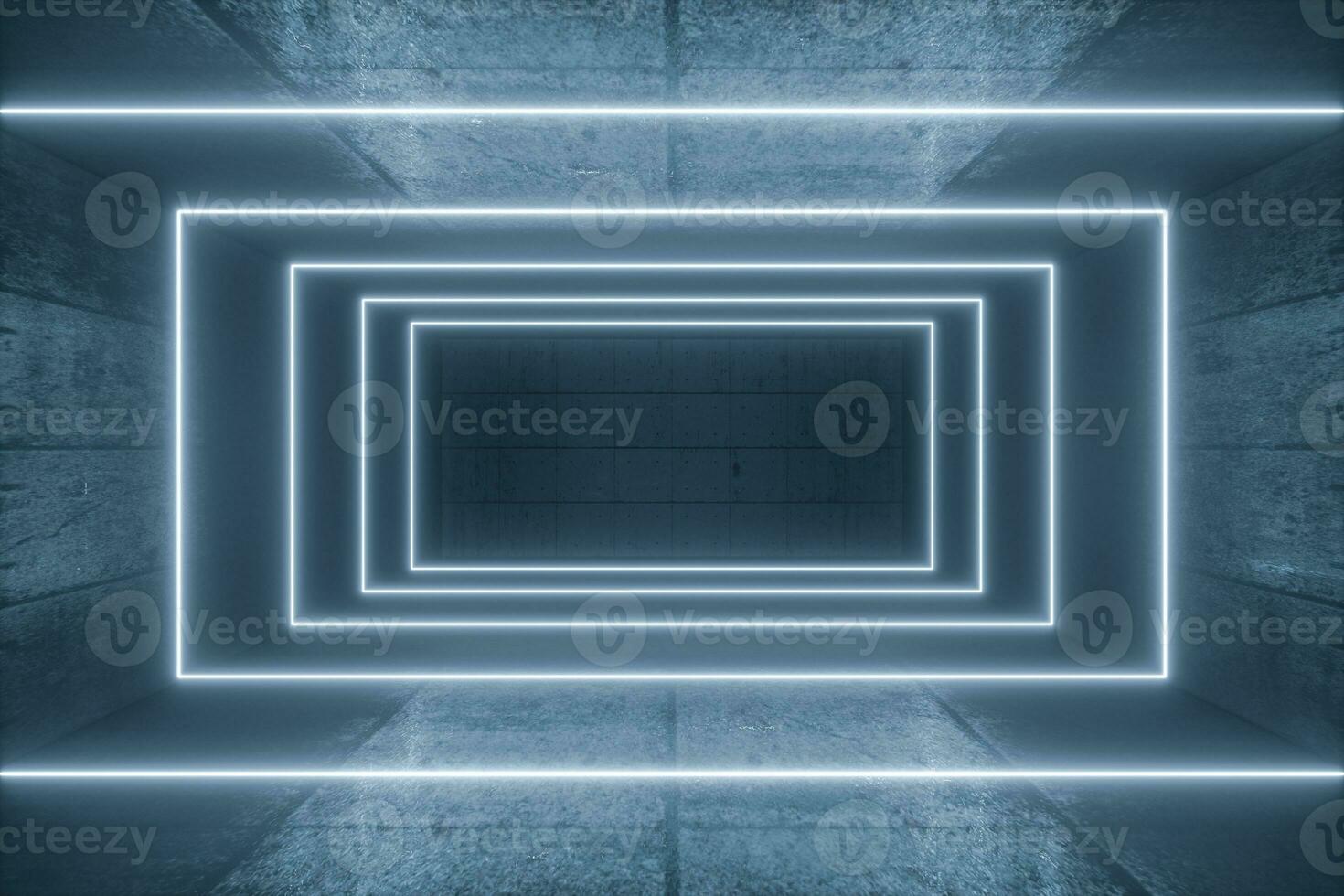3d rendering, glowing magic lines in anbanoned room, dark background photo