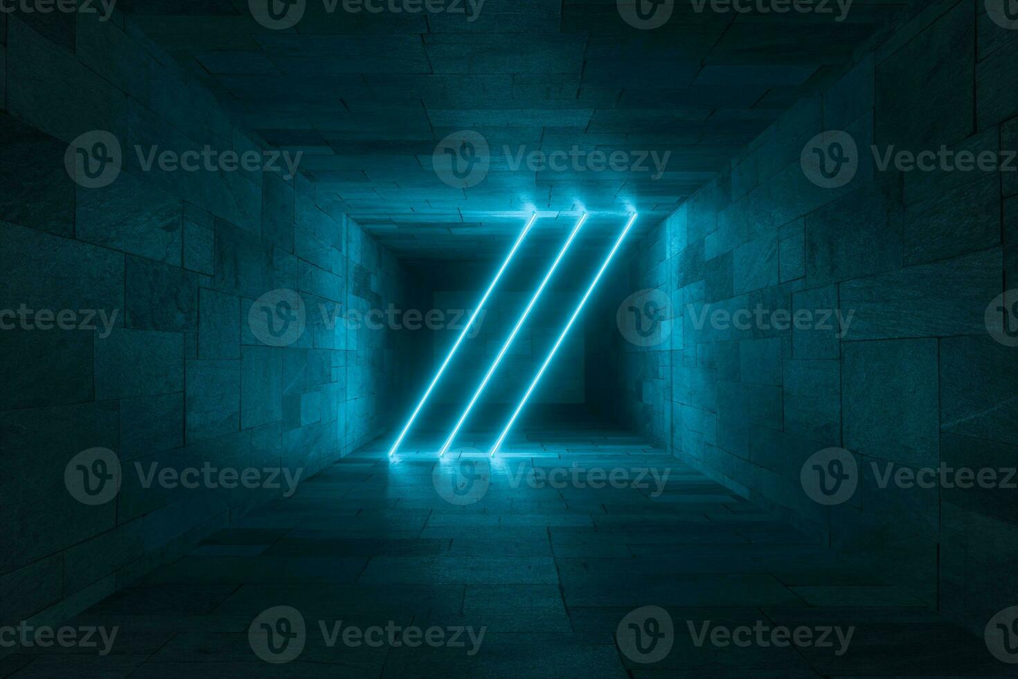 3d rendering, glowing magic lines in anbanoned room, dark background photo