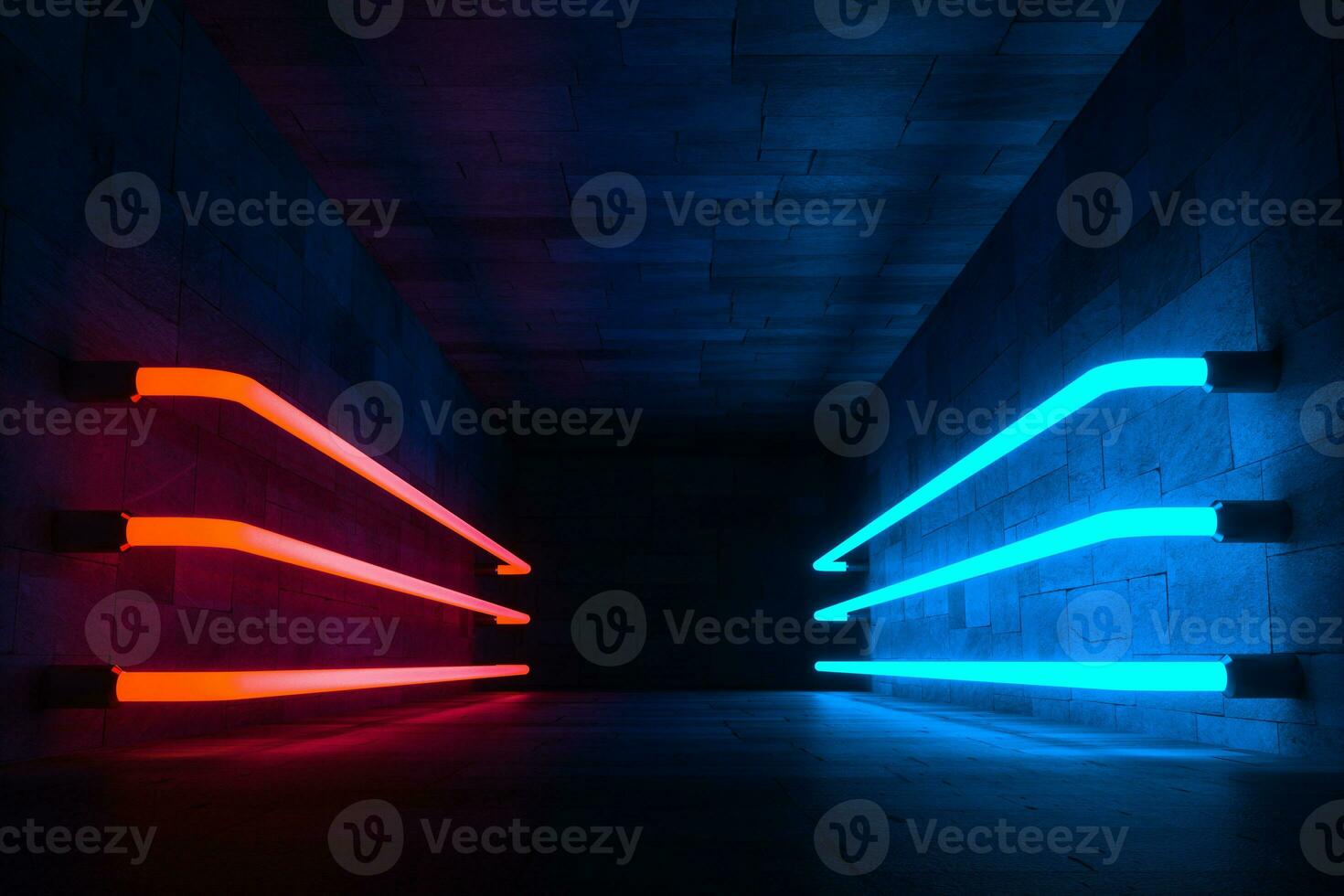 3d rendering, glowing magic lines in anbanoned room, dark background photo