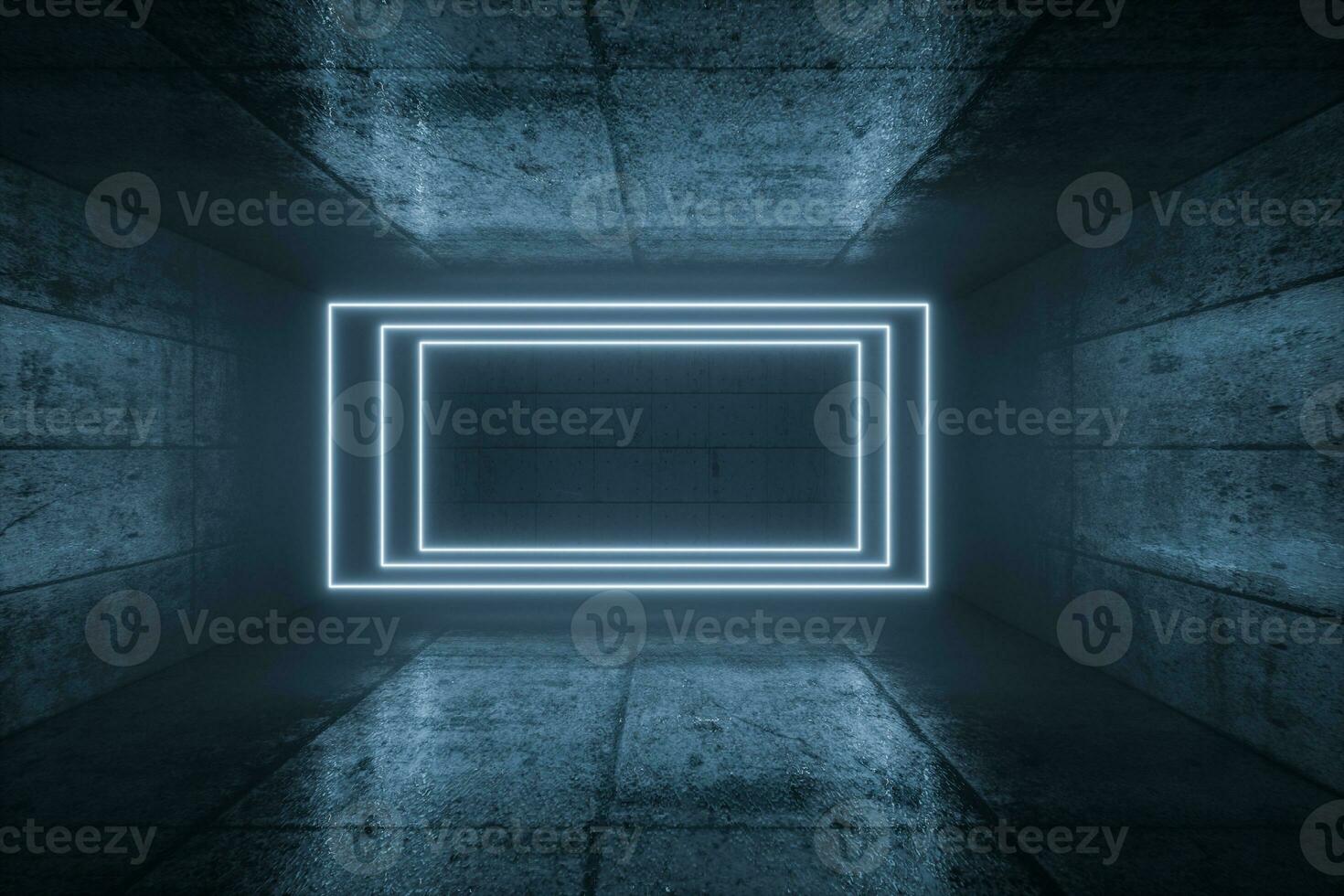 3d rendering, glowing magic lines in anbanoned room, dark background photo