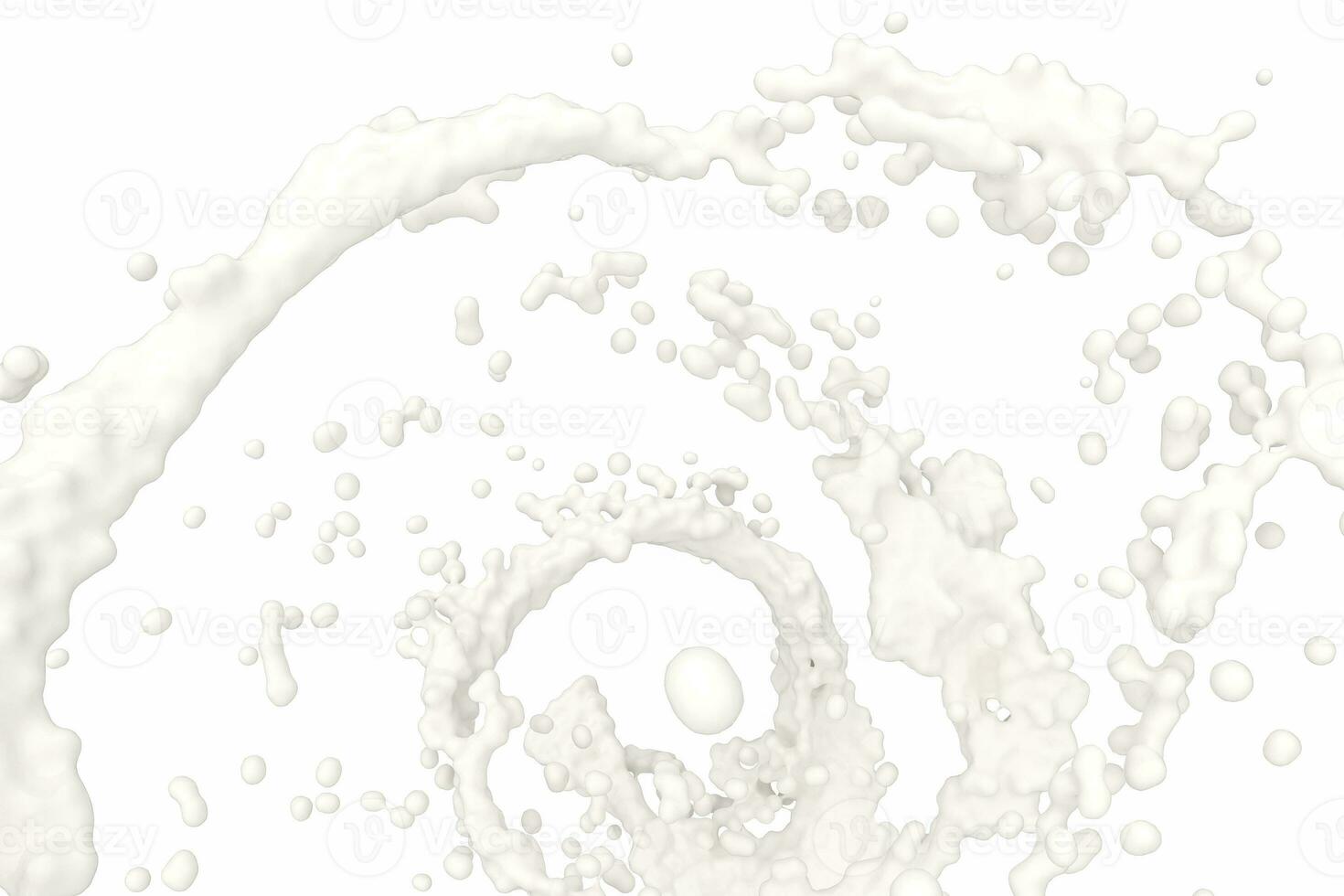 Purity splashing milk with creative shapes, 3d rendering. photo