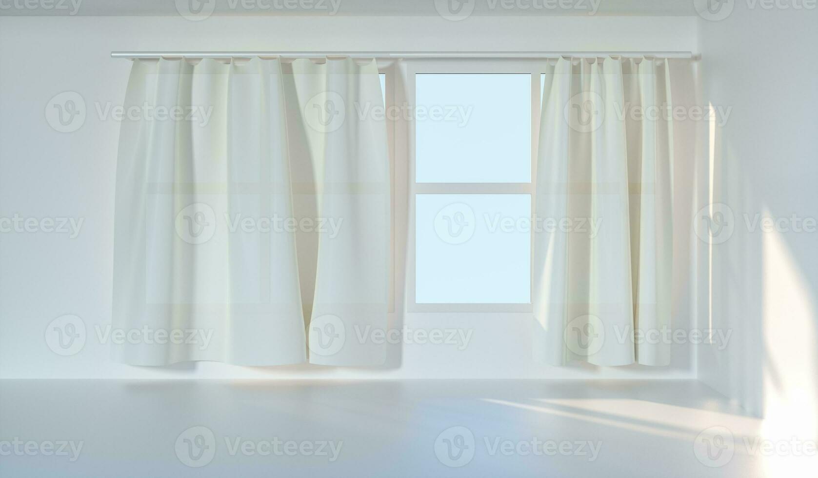 An empty room with sunshine come through the curtain, 3d rendering. photo