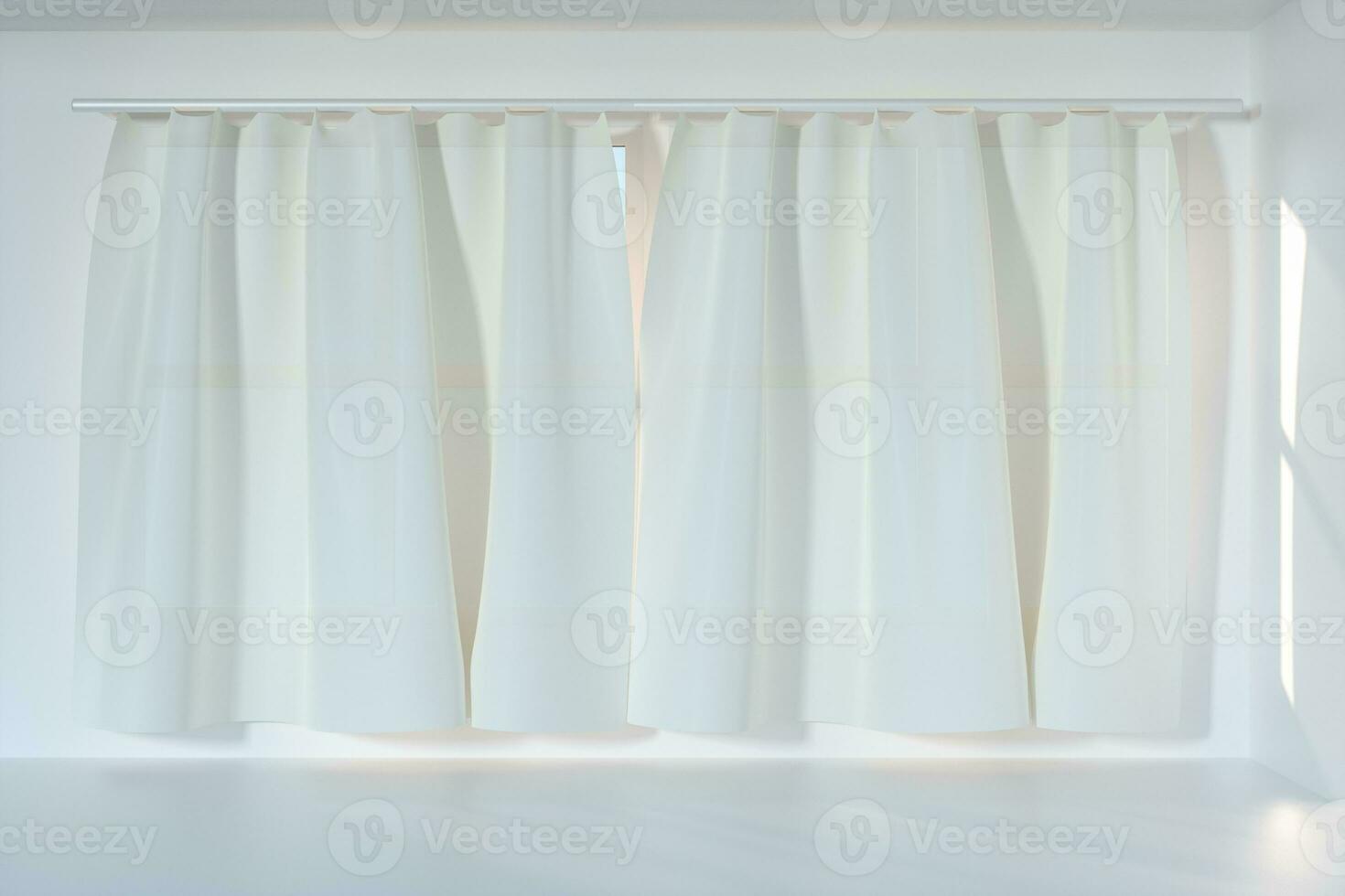 An empty room with sunshine come through the curtain, 3d rendering. photo