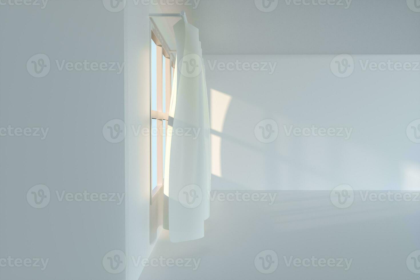 An empty room with sunshine come through the curtain, 3d rendering. photo