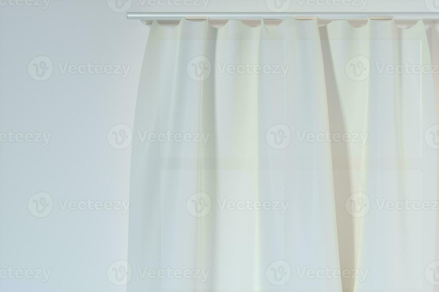 un vacío habitación con Brillo Solar ven mediante el cortina, 3d representación. foto