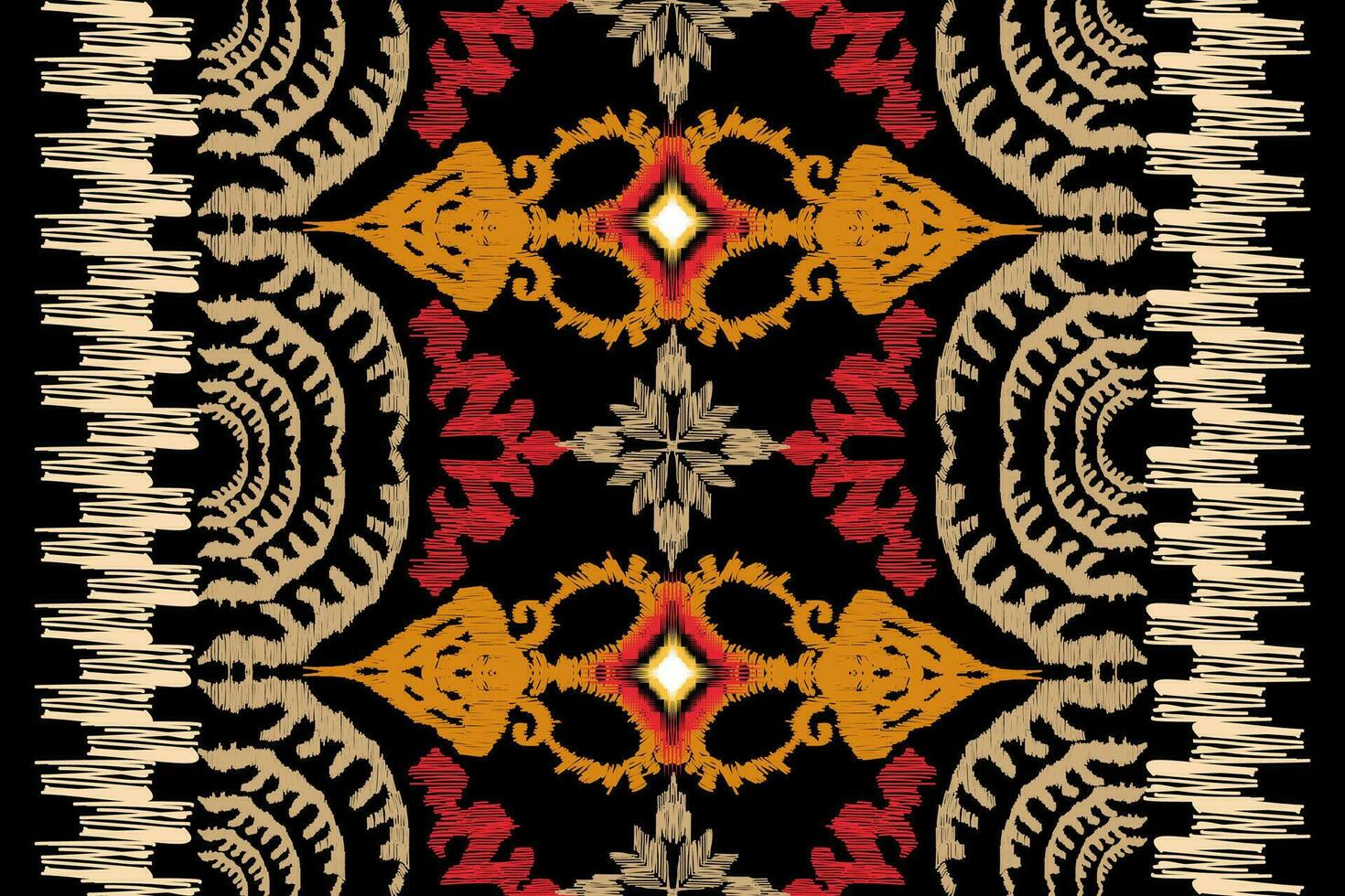 Ikat floral paisley embroidery on black background.geometric ethnic oriental pattern traditional.Aztec style abstract vector illustration.design for
