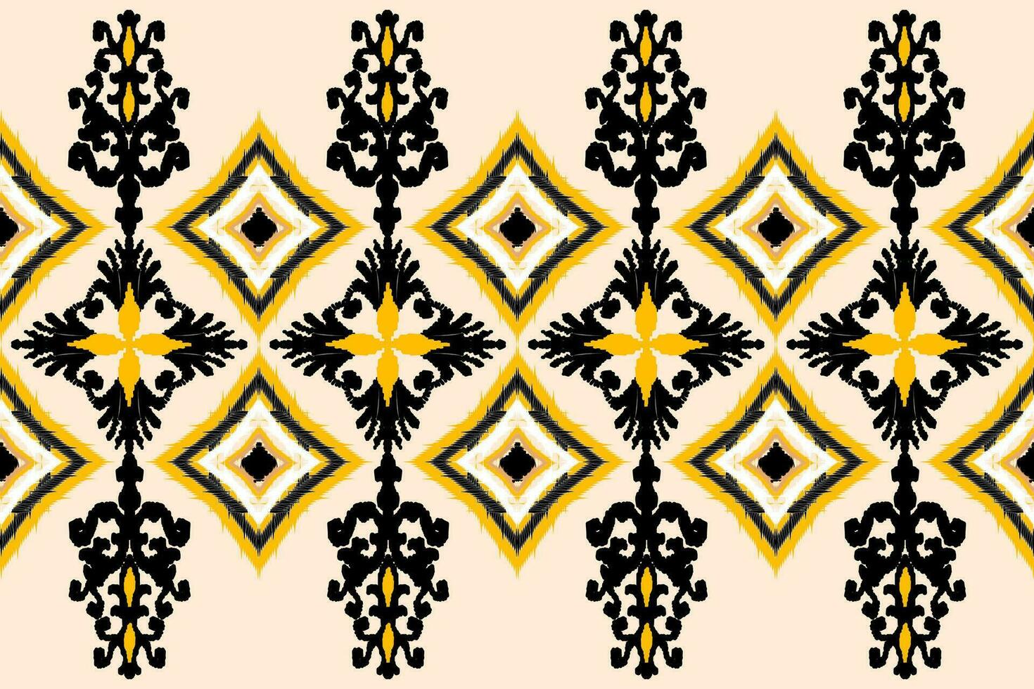 African ikat floral paisley embroidery on yellow background, traditional oriental geometric pattern, aztec abstract illustration, design for fabric surface, clothing, wrap, decoration, print. vector