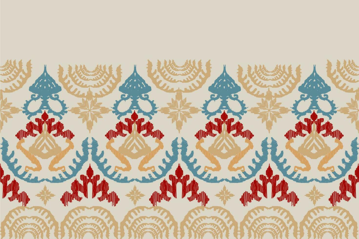 African Ikat paisley floral embroidery pattern on pale yellow background, traditional oriental ethnic geometric pattern, aztec abstract vector illustration designed for