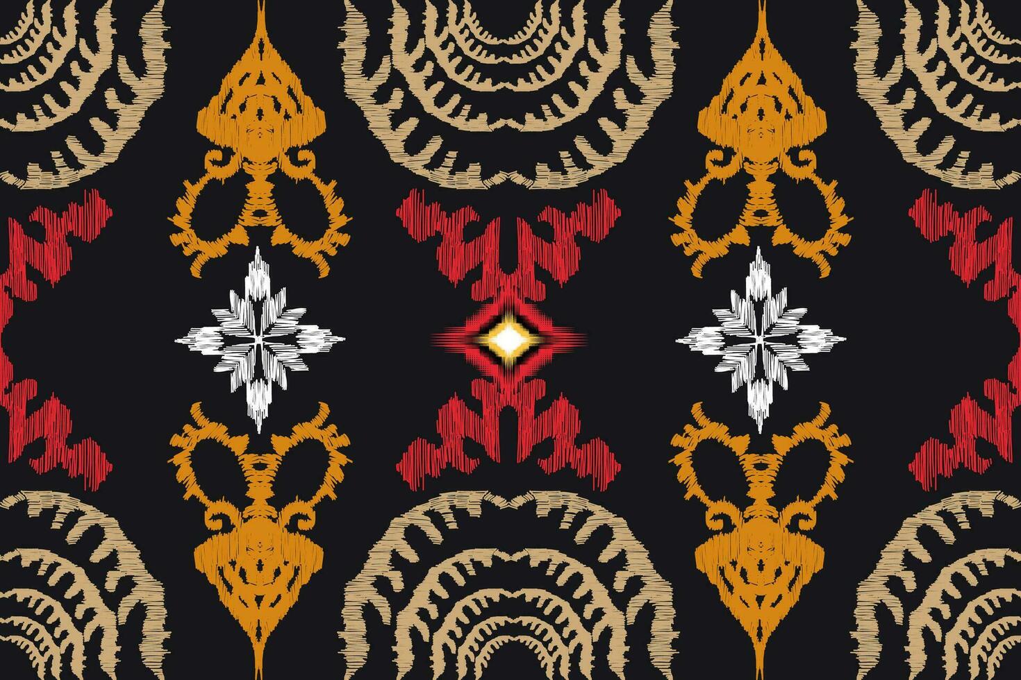 Ikat floral paisley embroidery on black background.geometric ethnic oriental pattern traditional.Aztec style abstract vector illustration.design for