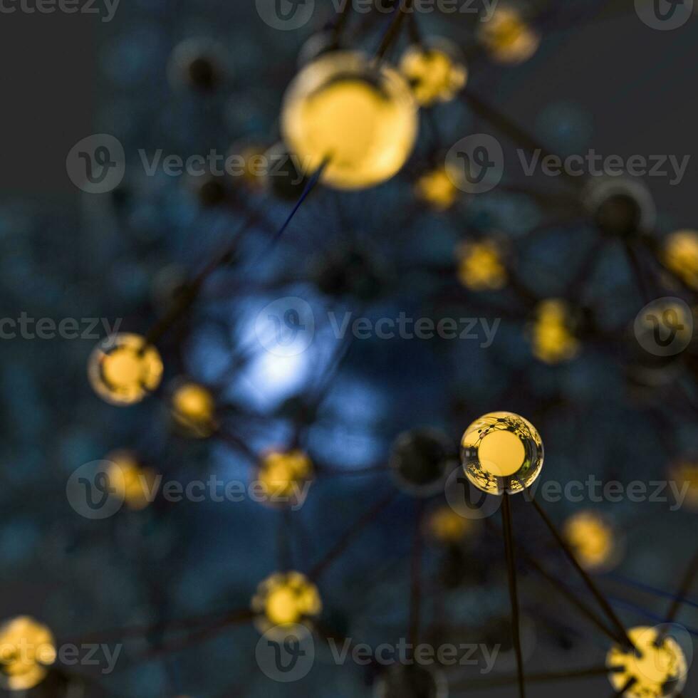 Transparent cube and technical connection, 3d rendering photo