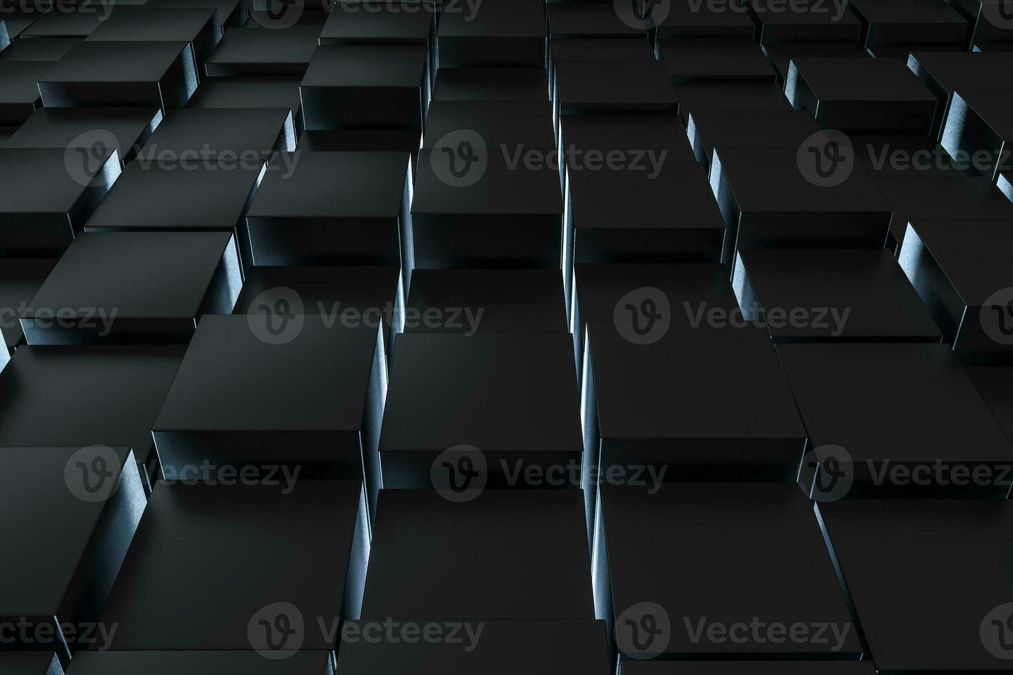 3d rendering, dark background, cube bricks with light effect. Computer digital background. photo