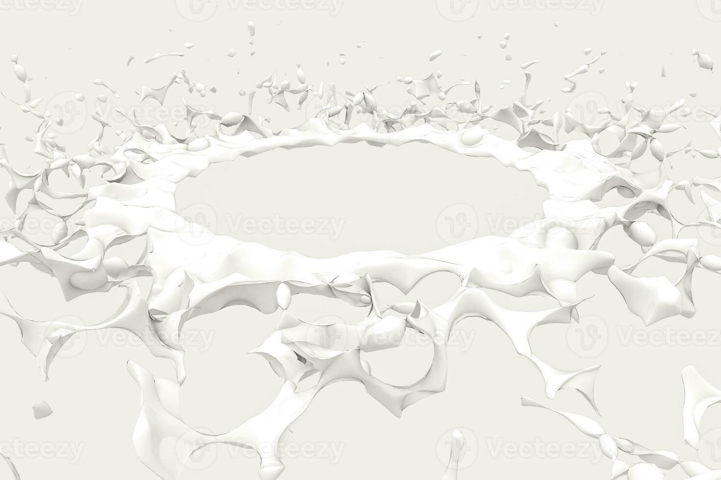 Purity splashing milk with creative shapes, 3d rendering. photo