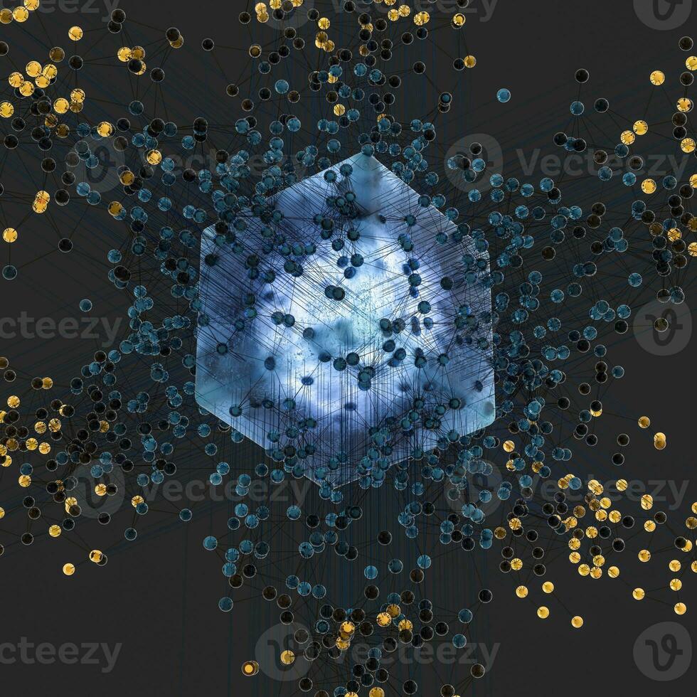 Transparent cube and technical connection, 3d rendering photo