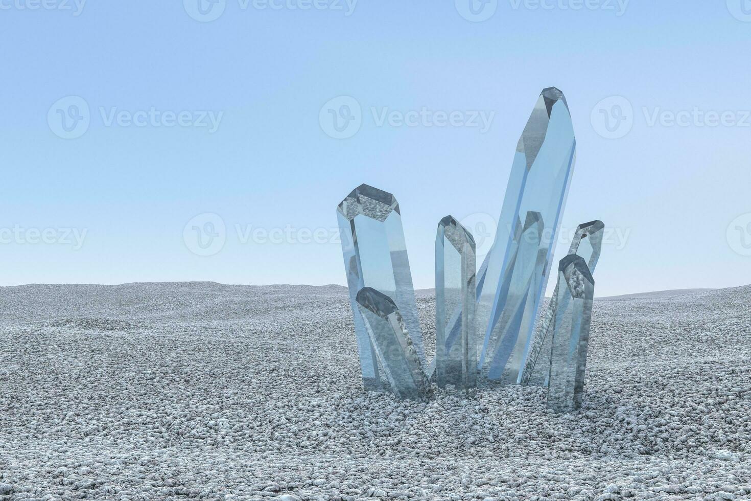 A cluster of blue magic crystal gather together, 3d rendering. photo