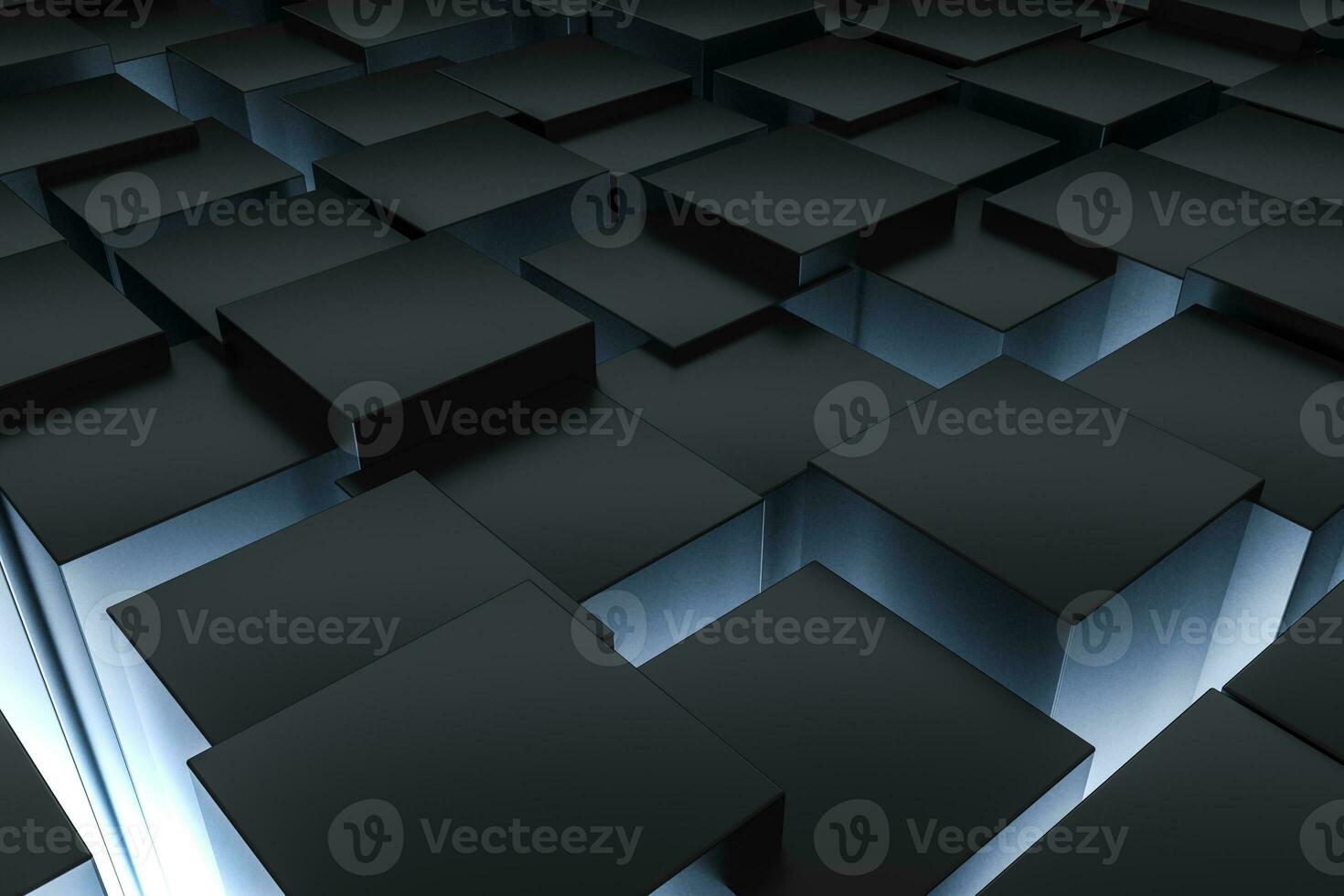 3d rendering, dark background, cube bricks with light effect. Computer digital background. photo