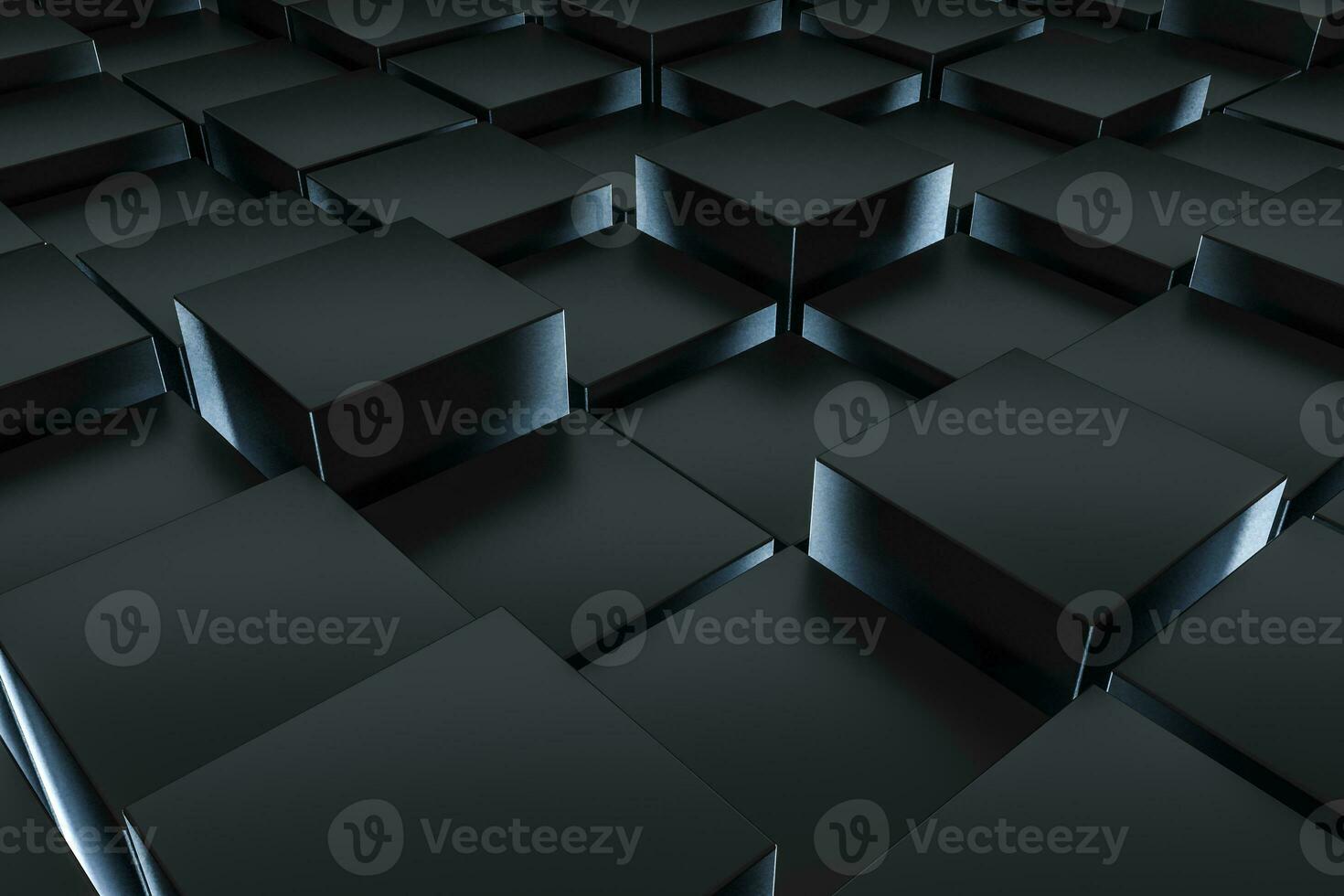 3d rendering, dark background, cube bricks with light effect. Computer digital background. photo