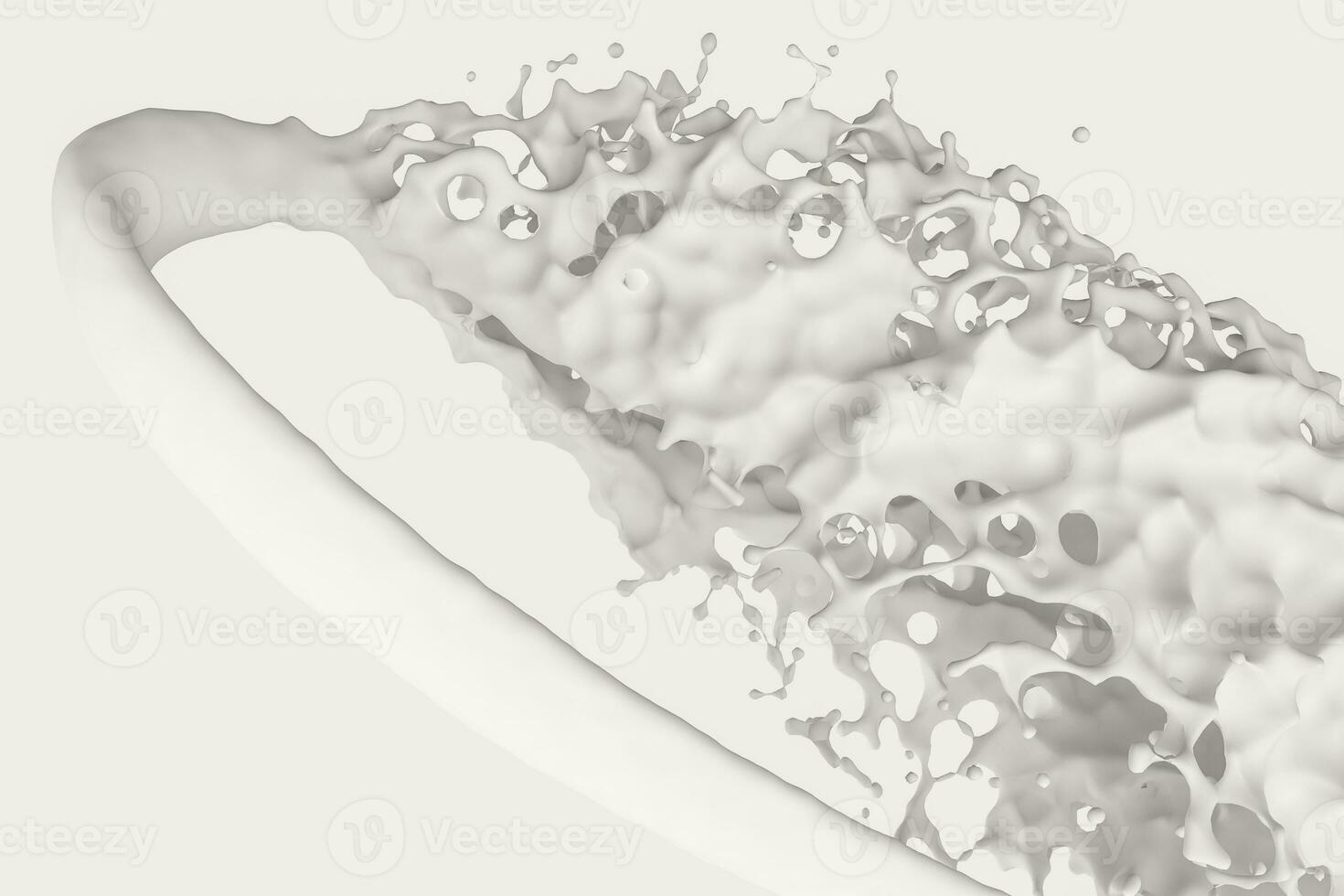 Purity splashing milk with creative shapes, 3d rendering. photo