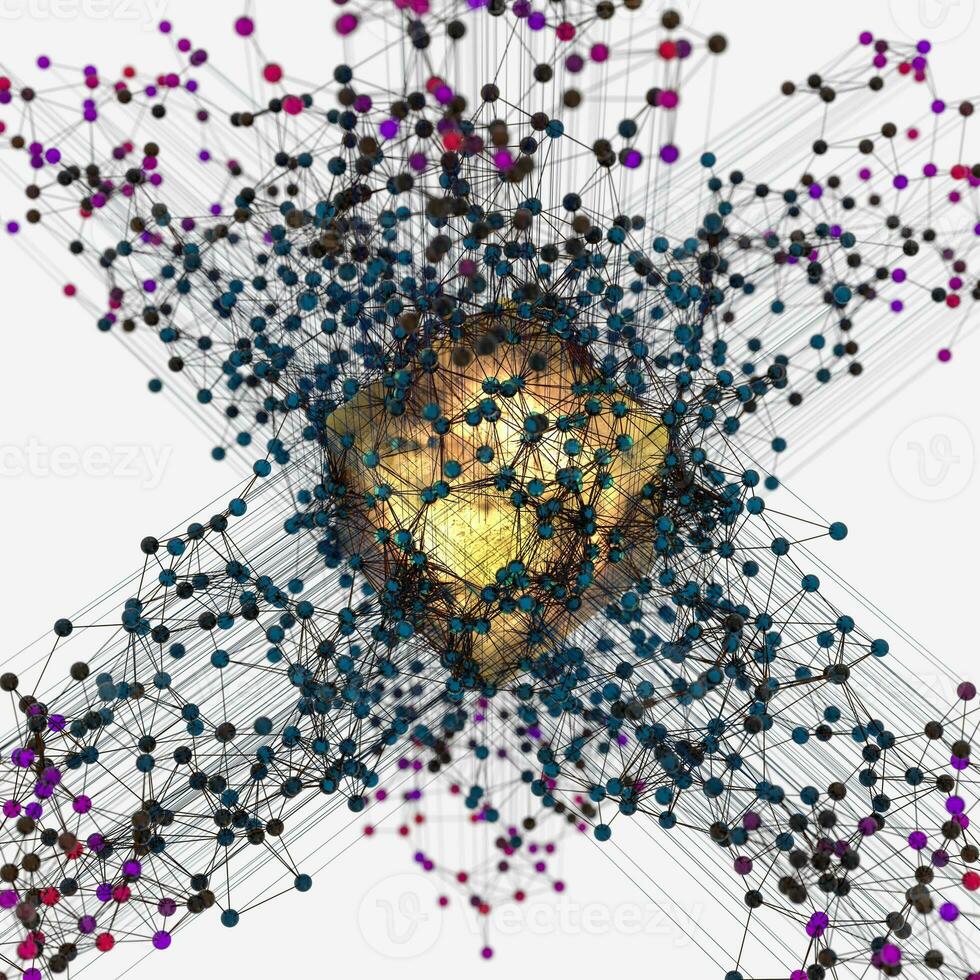 Transparent cube and technical connection, 3d rendering photo