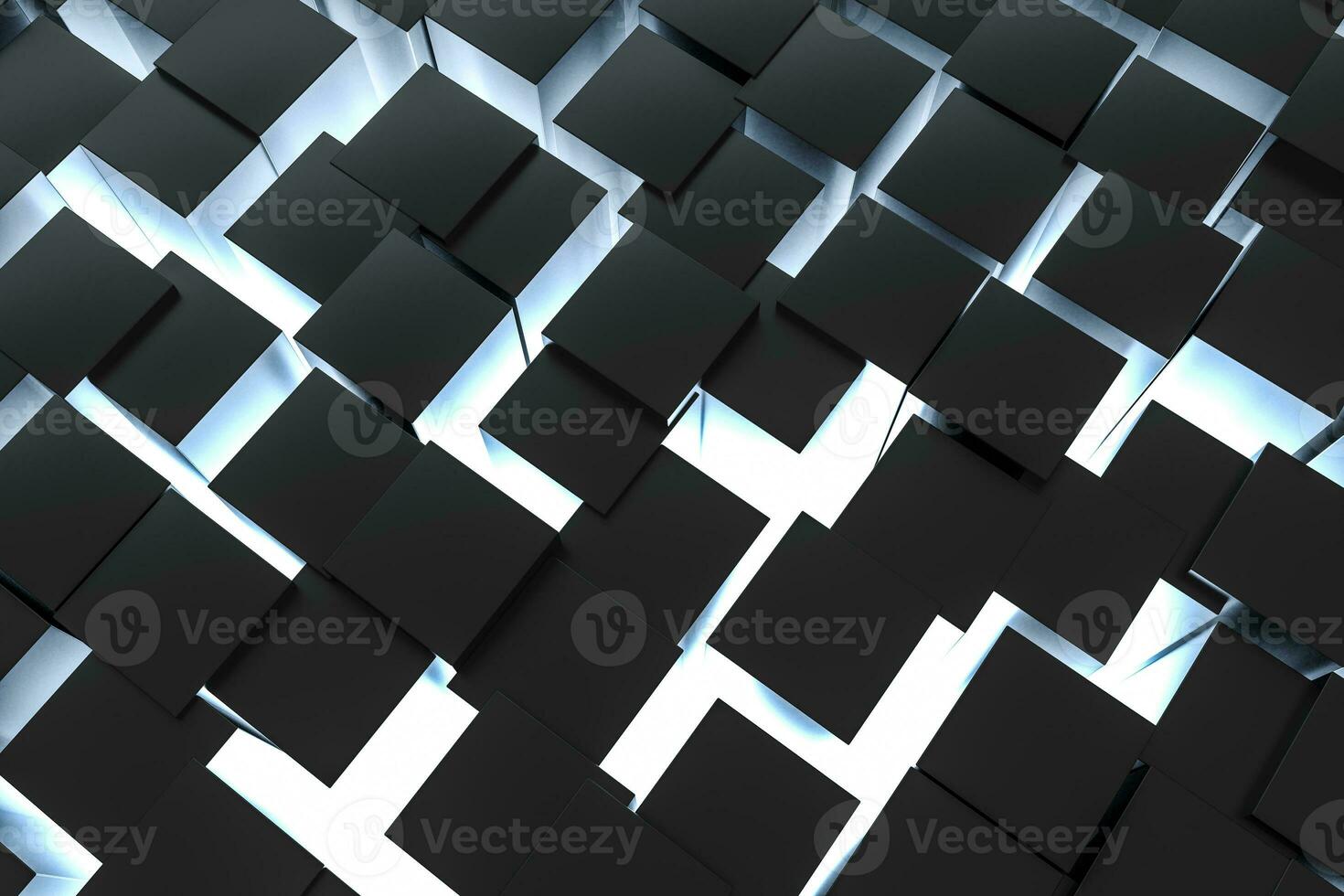 3d rendering, dark background, cube bricks with light effect. Computer digital background. photo