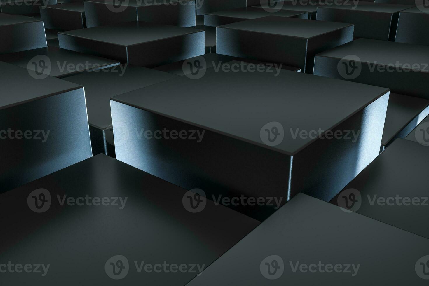3d rendering, dark background, cube bricks with light effect. Computer digital background. photo